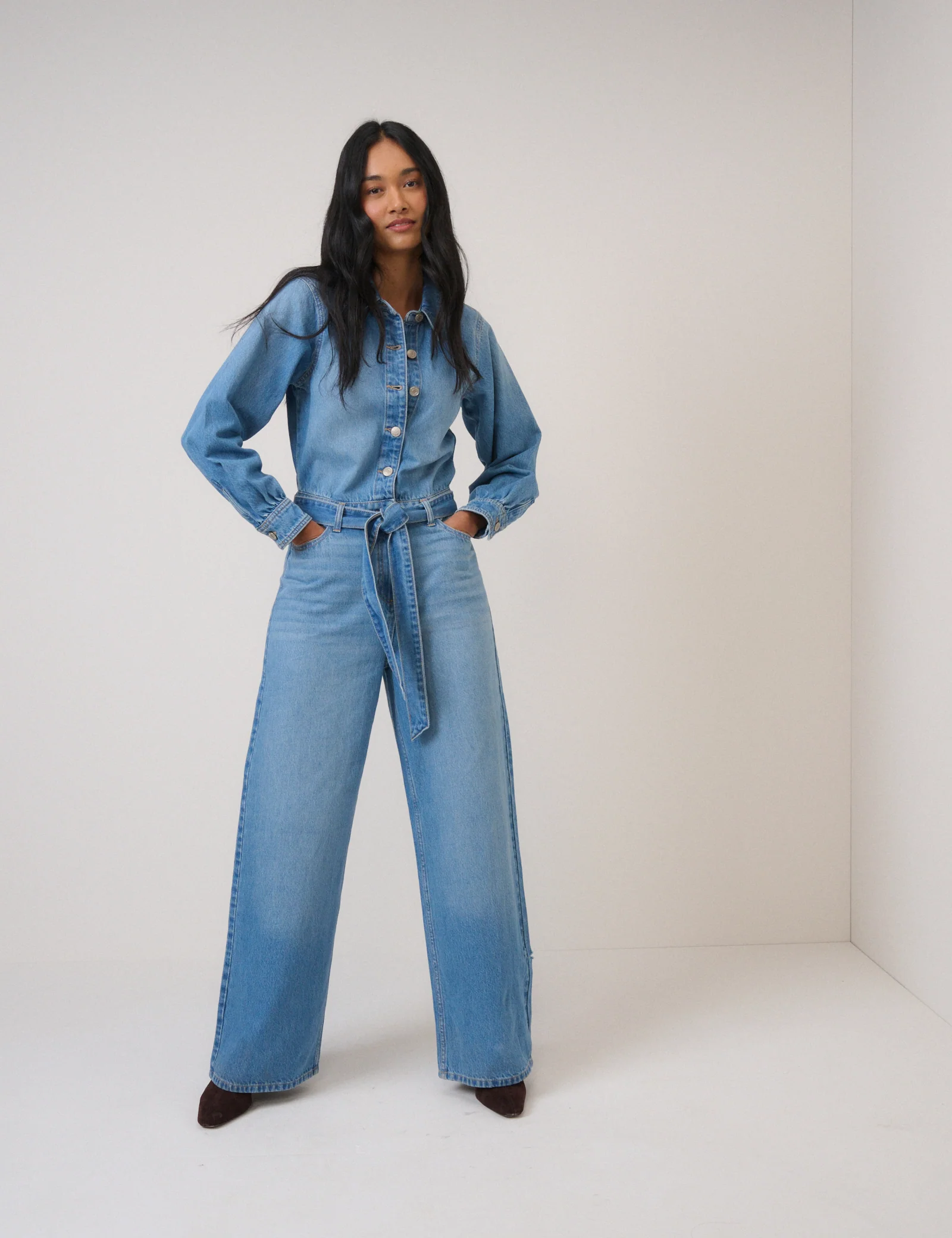 Denim Tie Waist Jumpsuit - Image 3