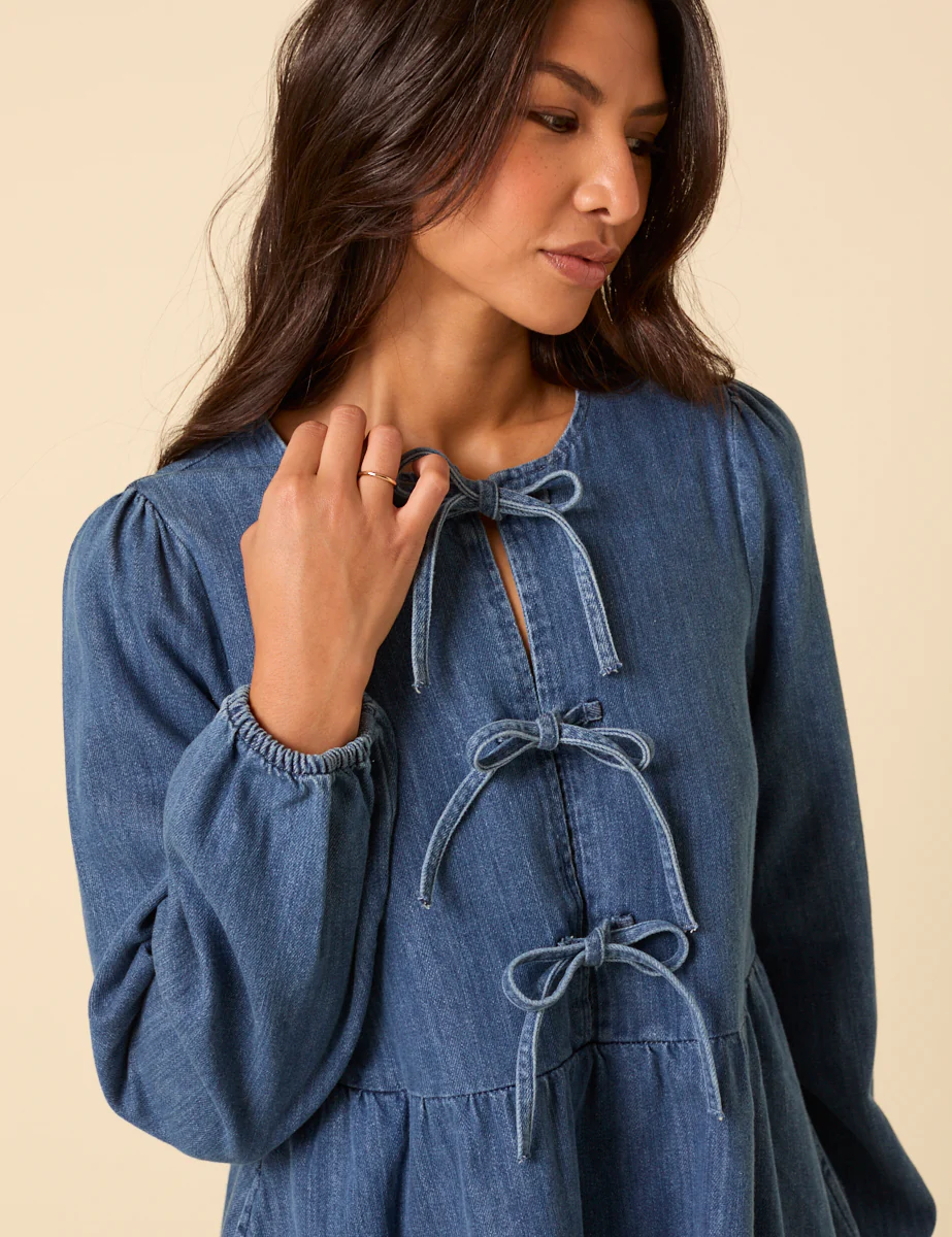 Denim Tie Front Eden Mini Dress - Image 3