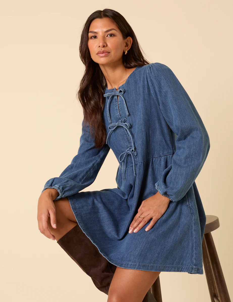 Denim Tie Front Eden Mini Dress - Image 5