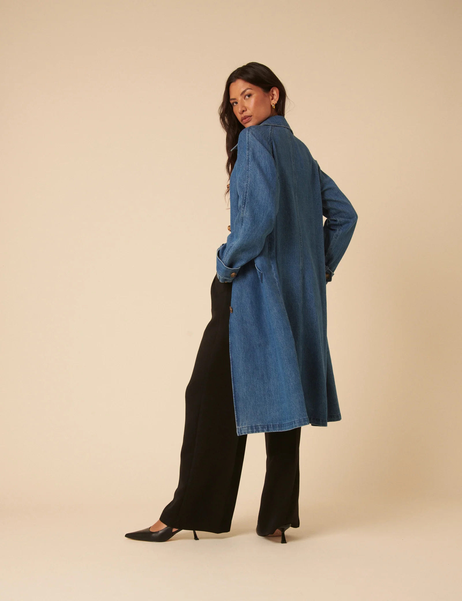 Denim Single Breasted Trench Coat - Image 6