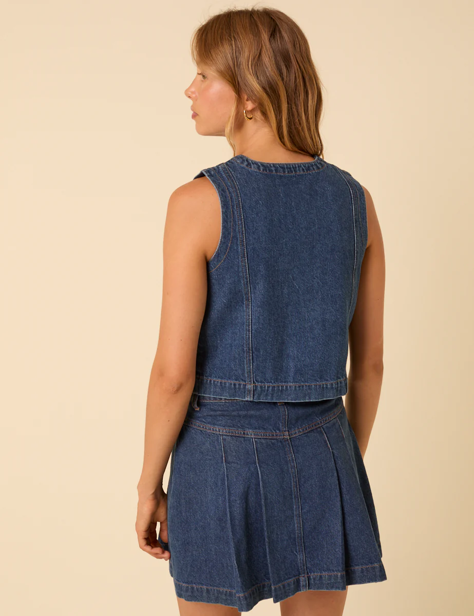 Dark Blue Denim Crew Neck Waistcoat - Image 5