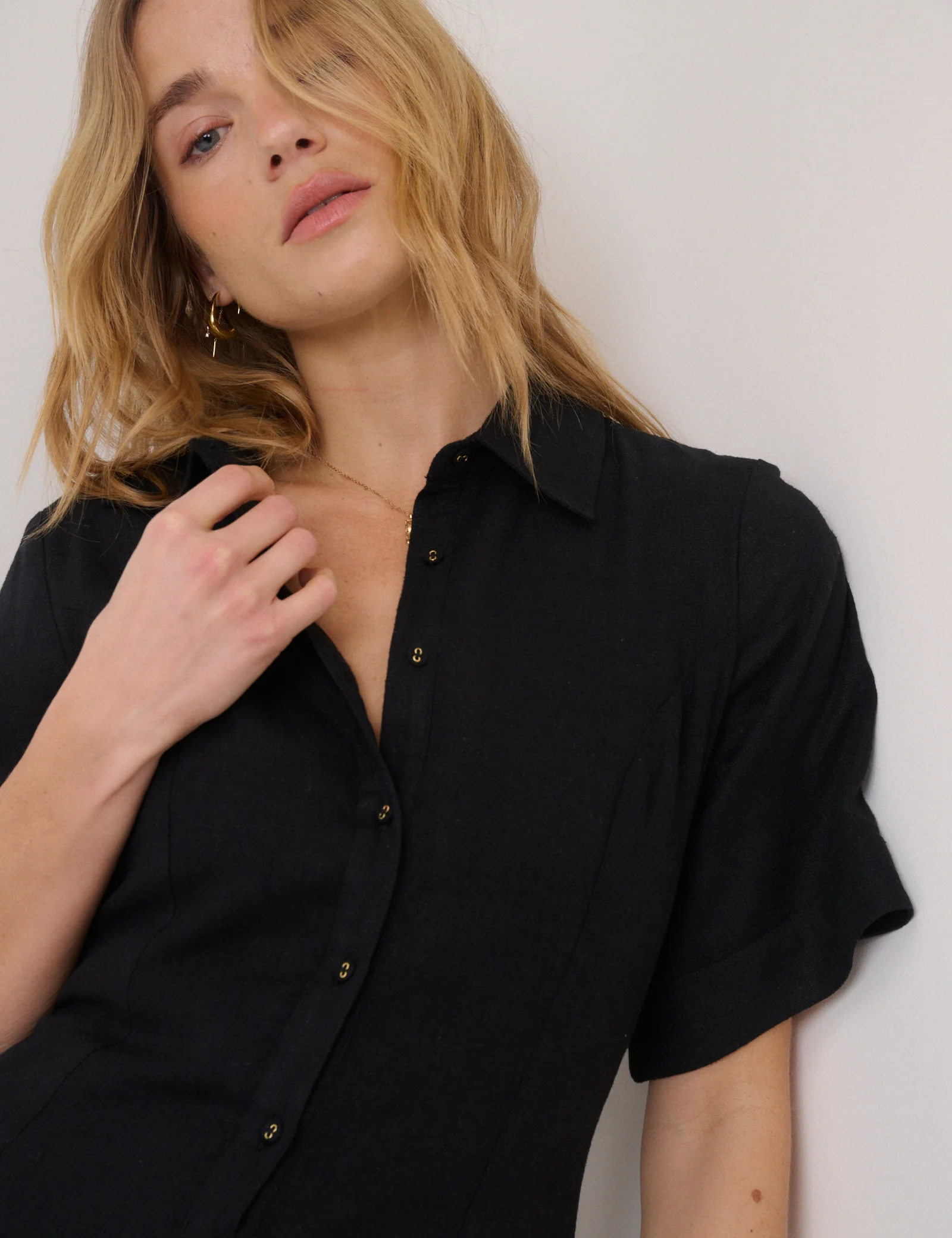 Black Short Sleeve Dillon Shirt Dress - Image 3
