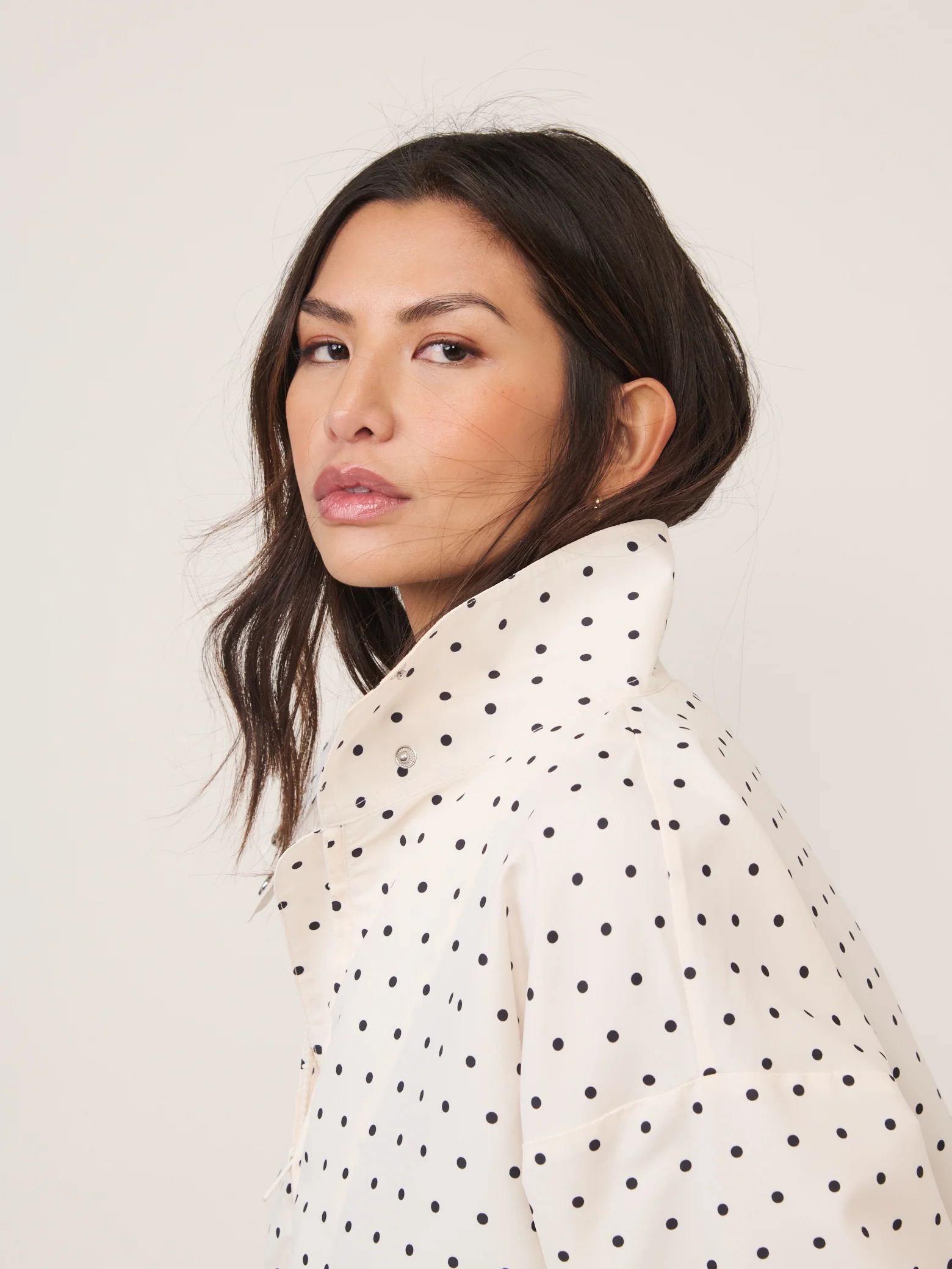 White Polka Dot Funnel Neck Windbreaker Jacket - Image 2