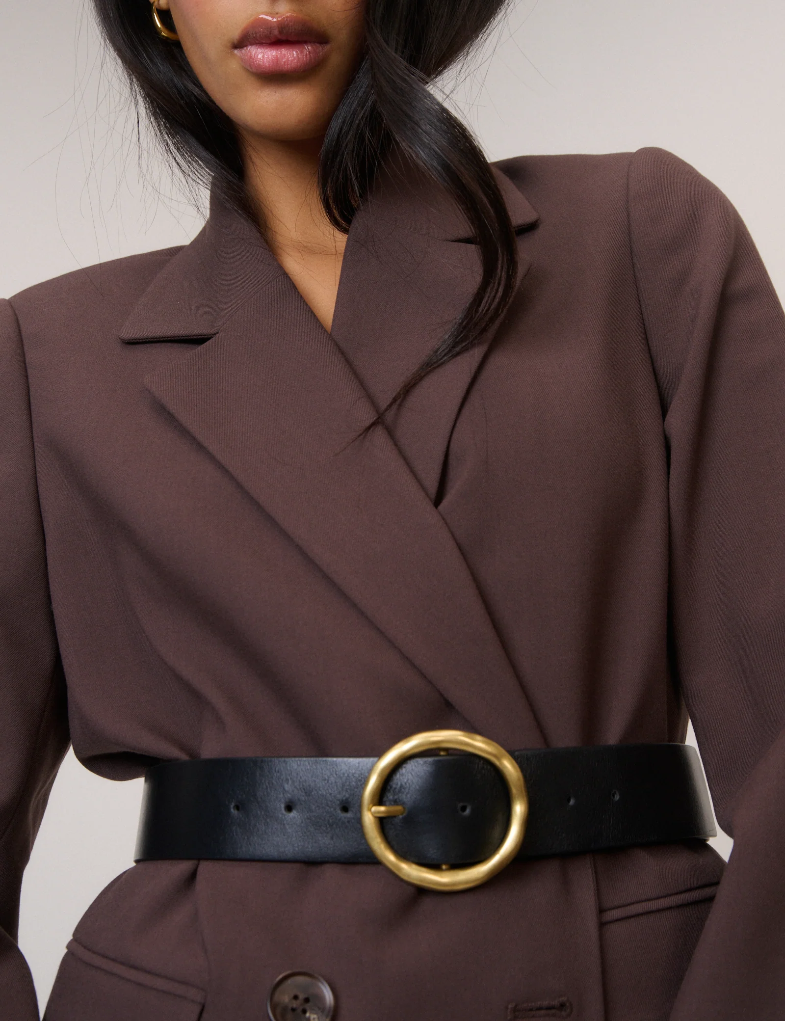 Chocolate Brown Twill Double Breasted Blazer - Image 2