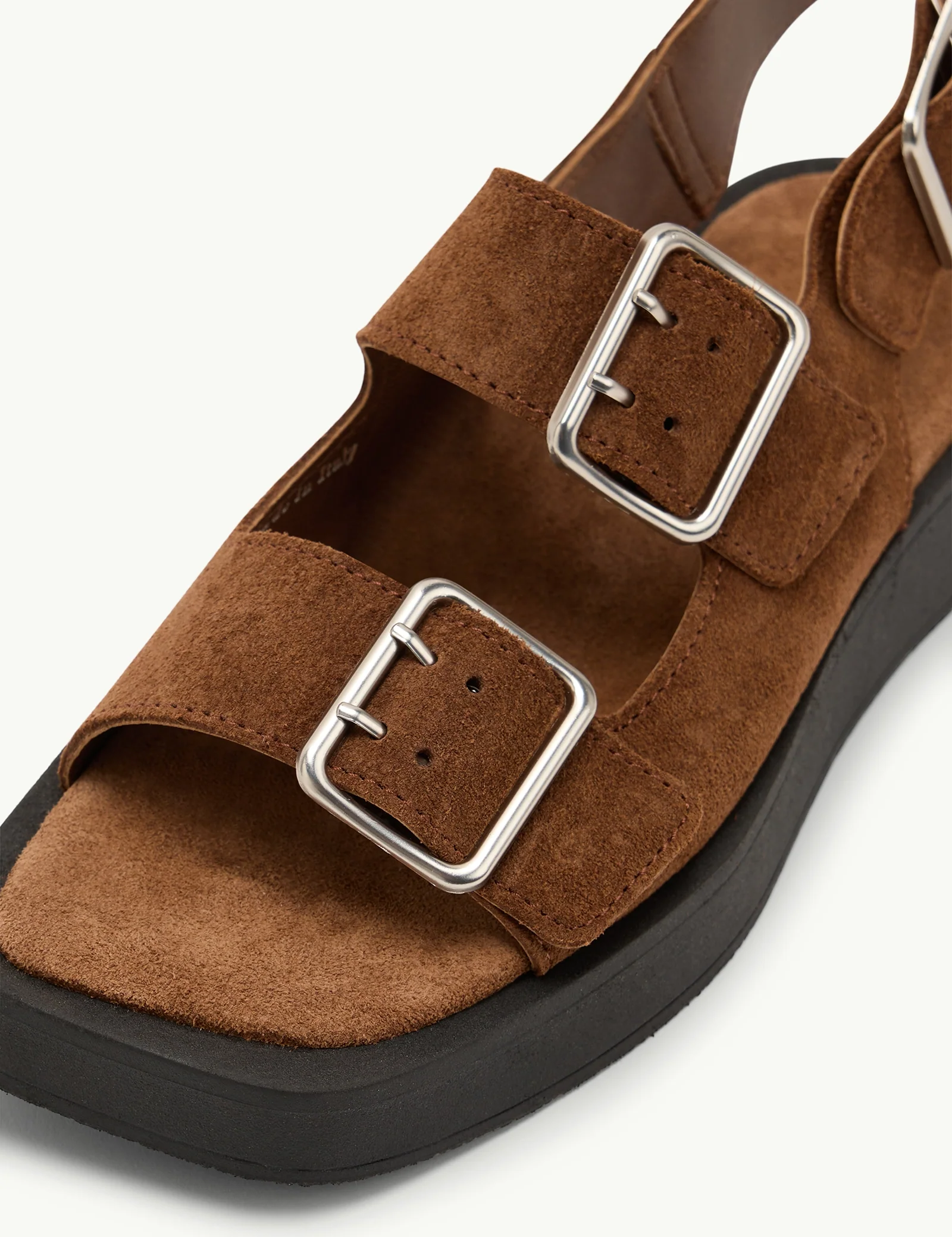 Brown Suede Double Strap Sandals - Image 2