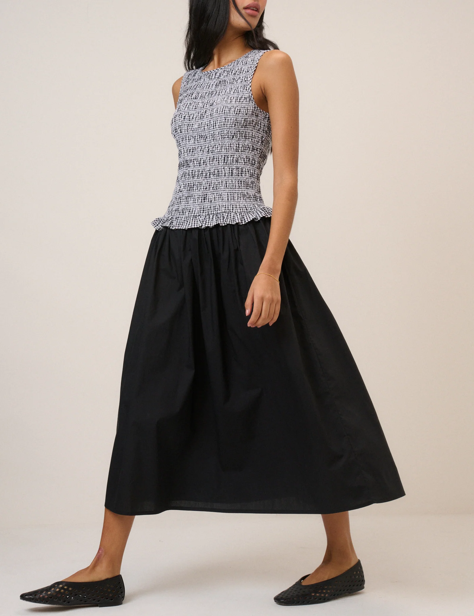 Gingham Shirred Bodice Drina Midi Dress - Image 5