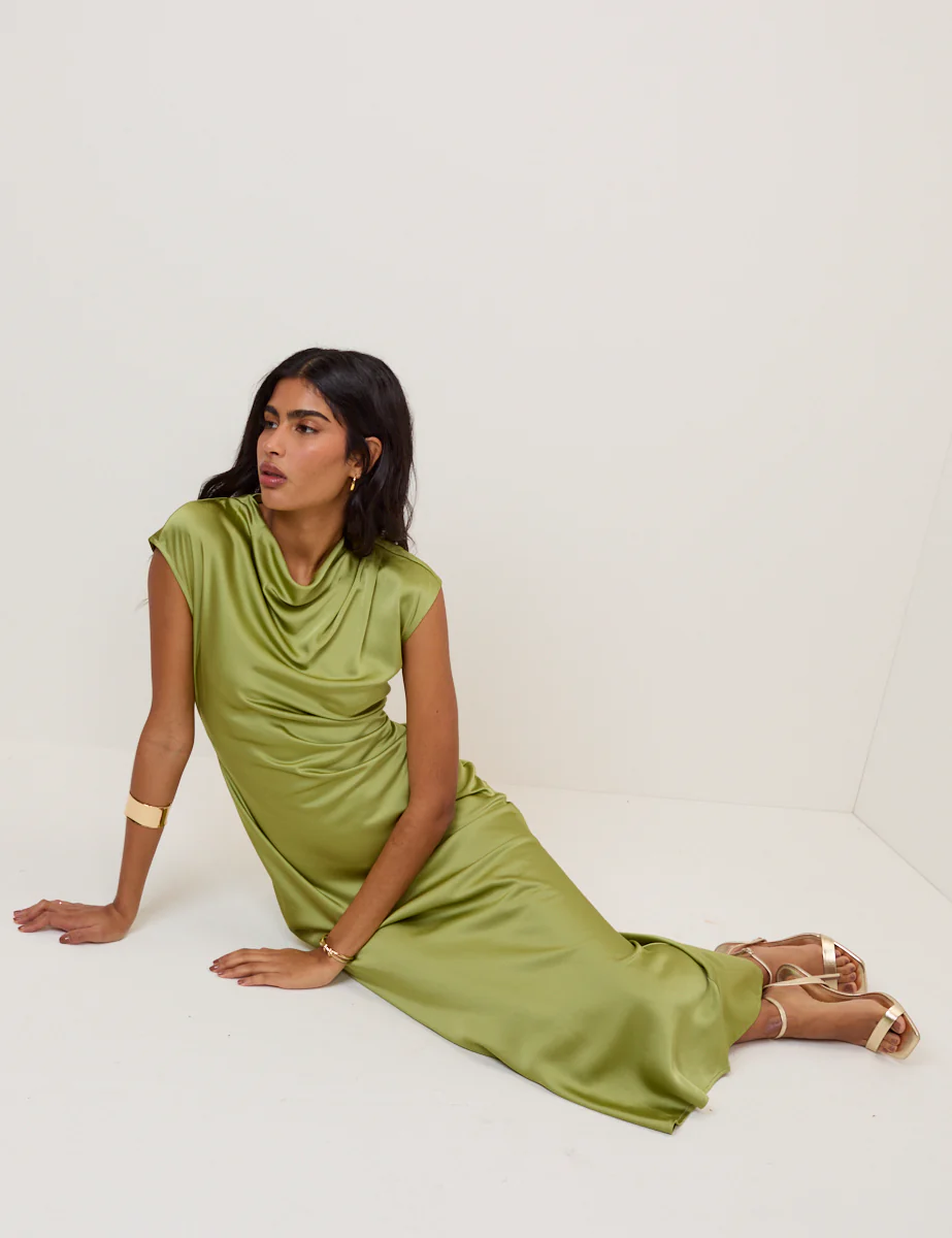 Green Cowl Neck Eden Midi Dress - Image 3