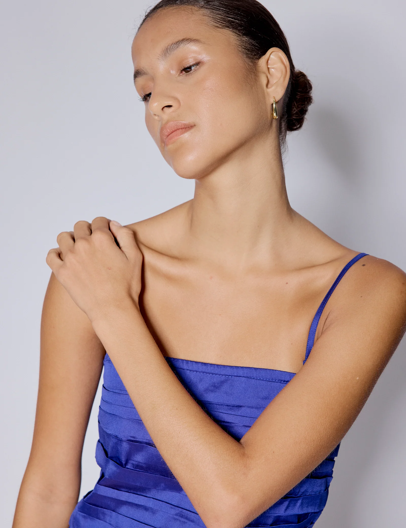 Electric Blue Satin Bandeau Felicity Mini Dress - Image 3