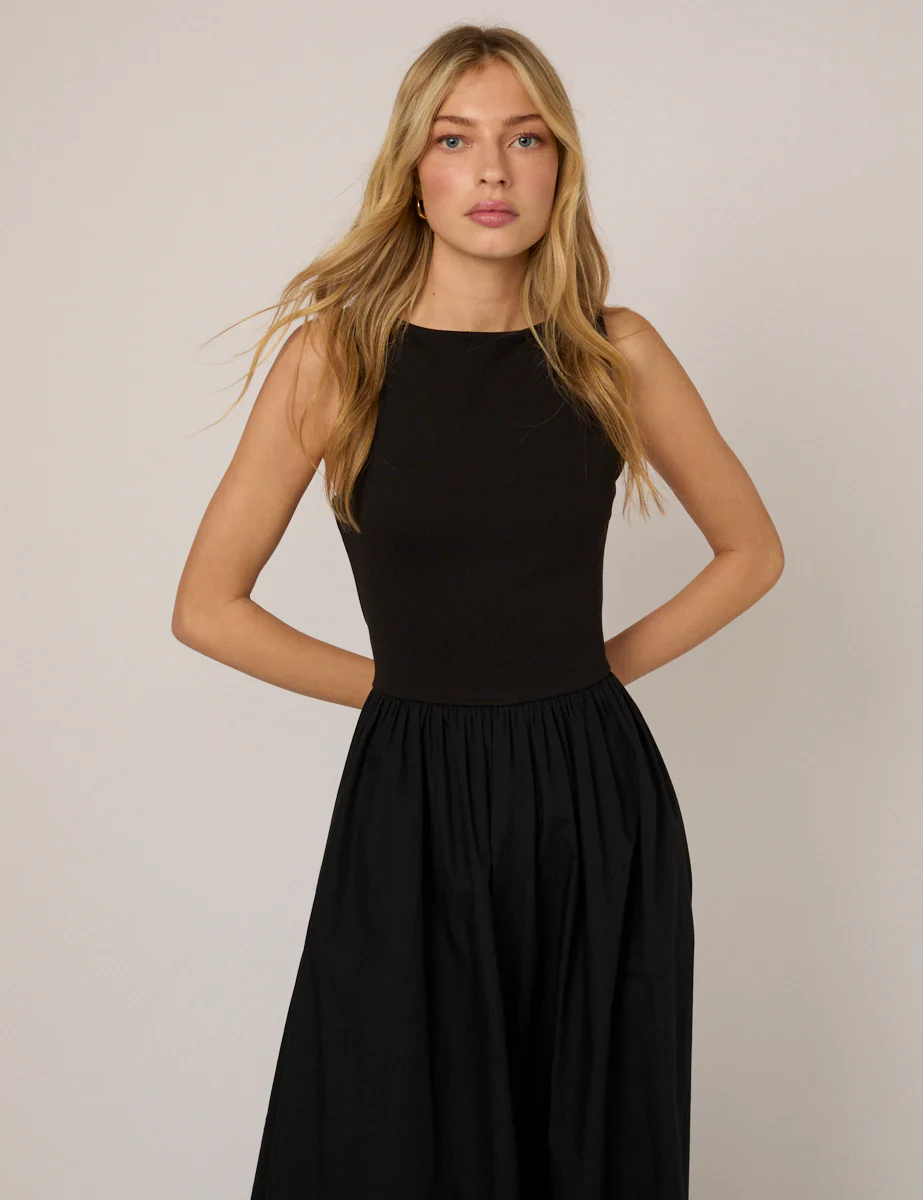 Black Fitted Bodice Eliana Midi Dress - Image 2