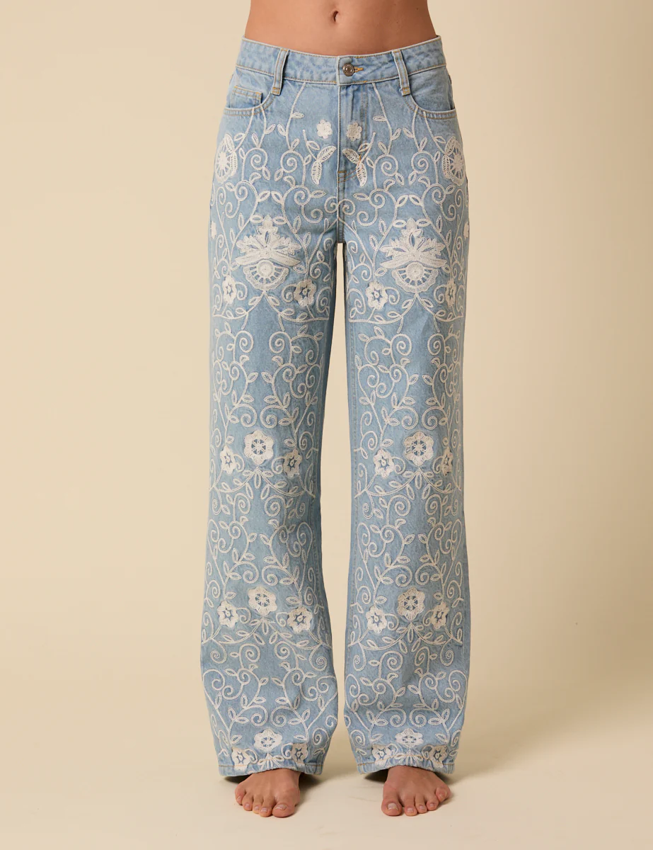 Light Blue Embroidered High Rise Jeans - Image 3