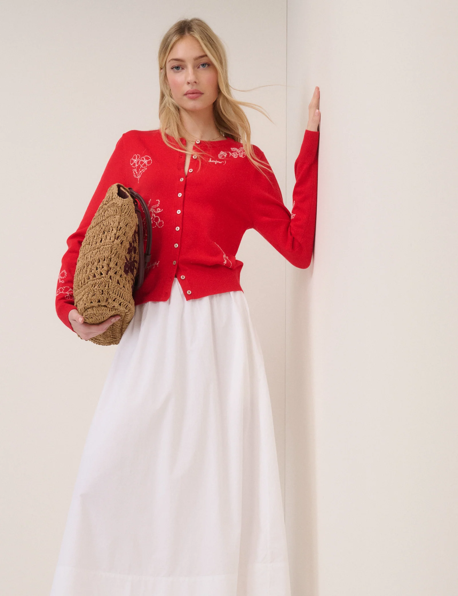 Red Embroidered Cardigan - Image 3