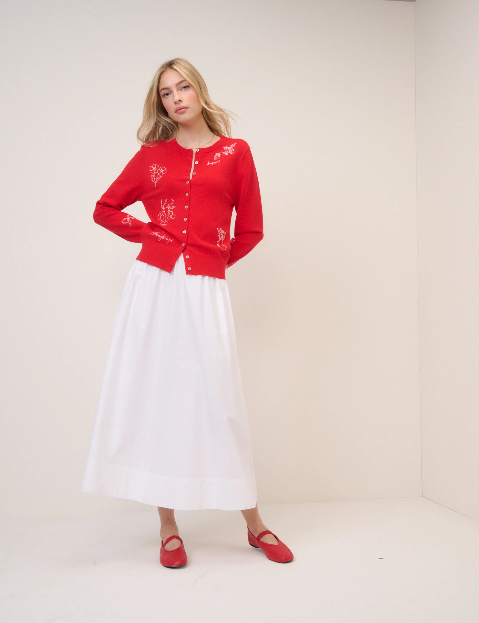 Red Embroidered Cardigan - Image 4