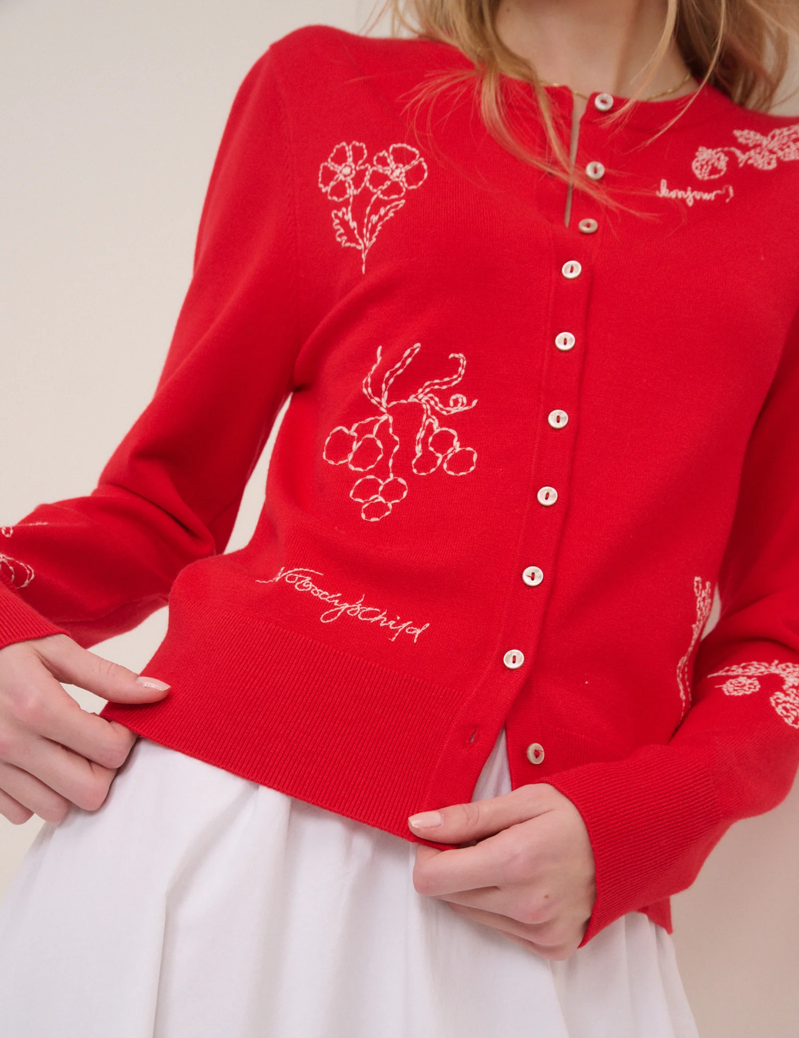 Red Embroidered Cardigan - Image 5