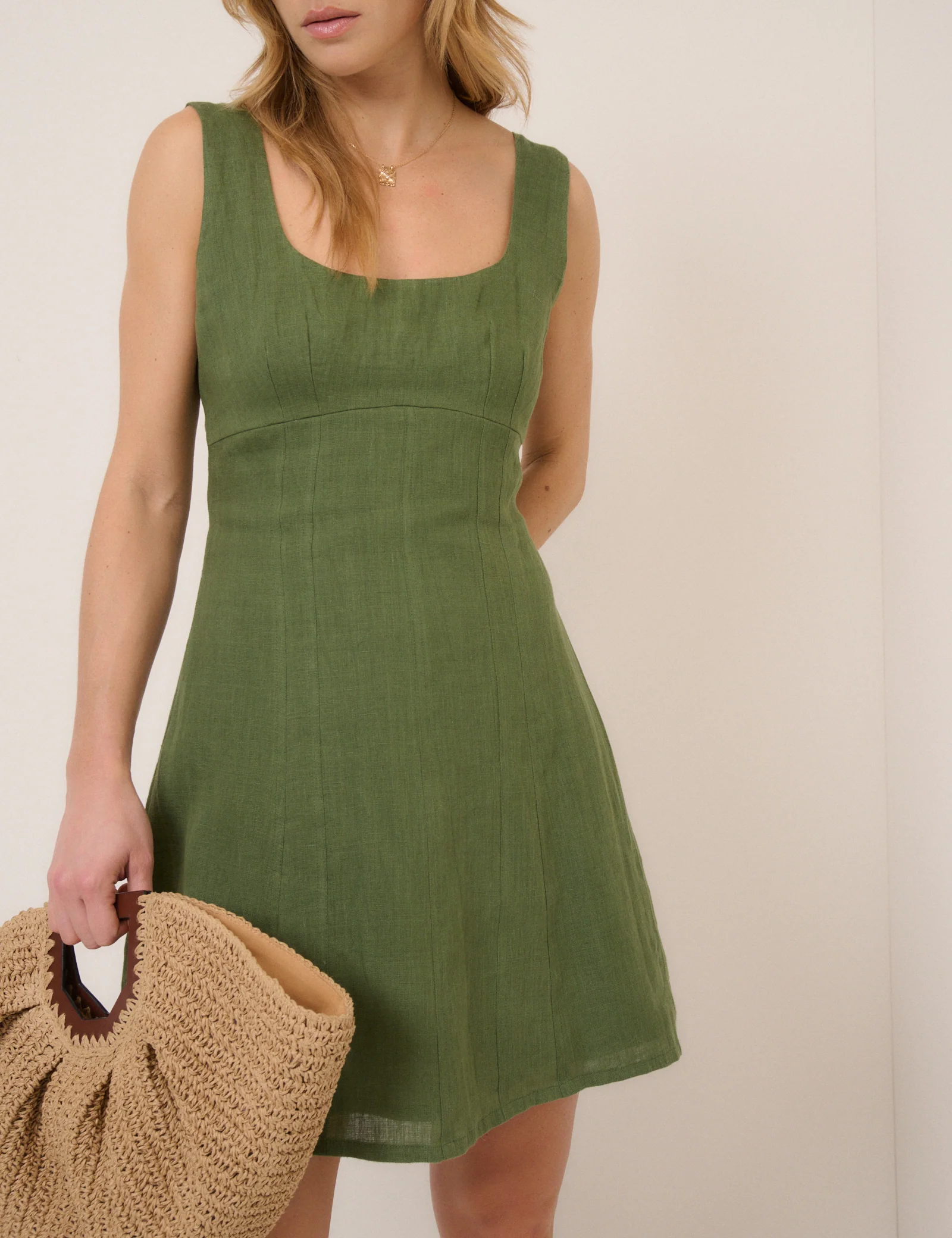 Green Linen Emelia Mini Dress - Image 3