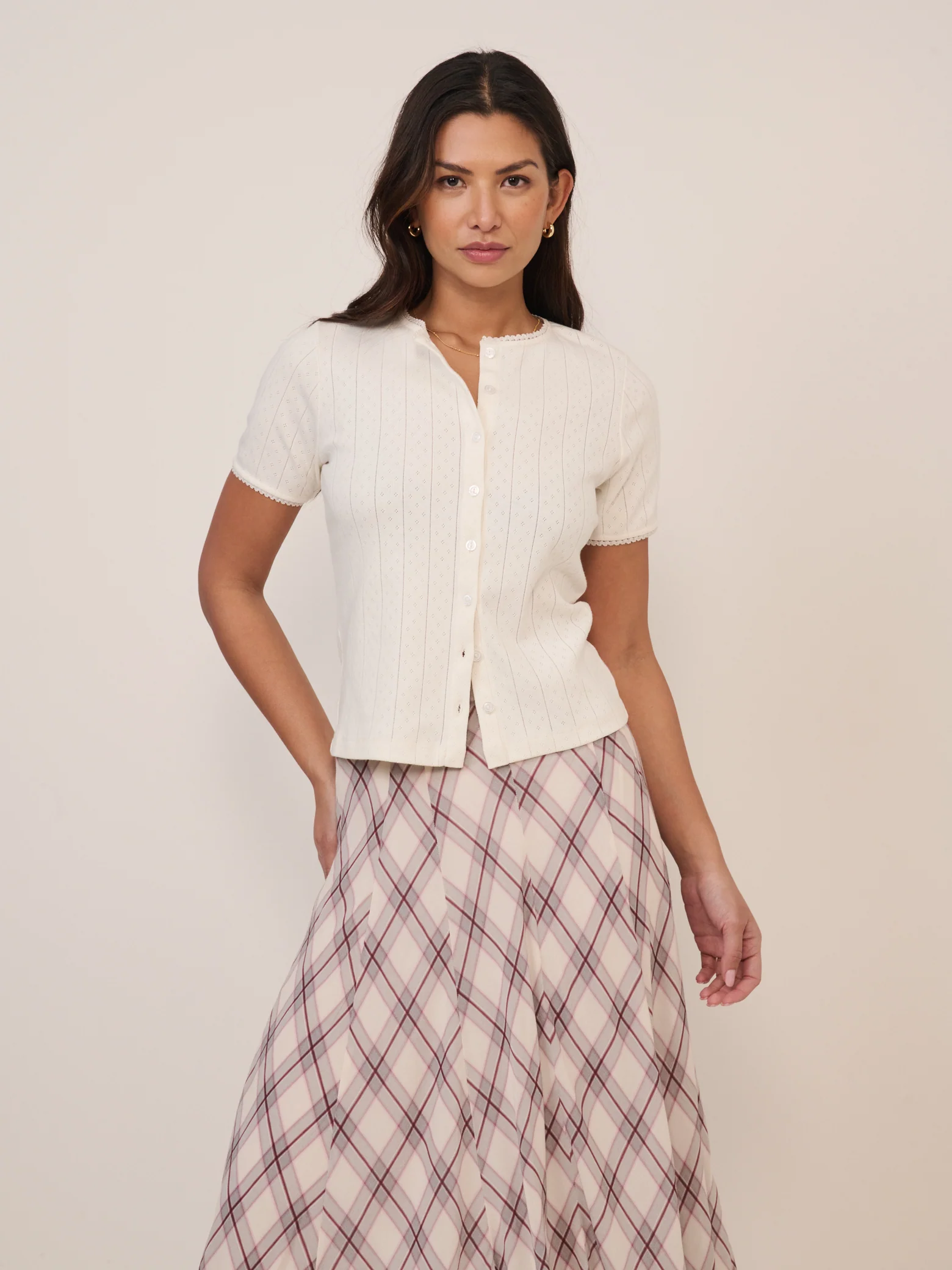 White Pointelle Short Sleeve Top - Image 3