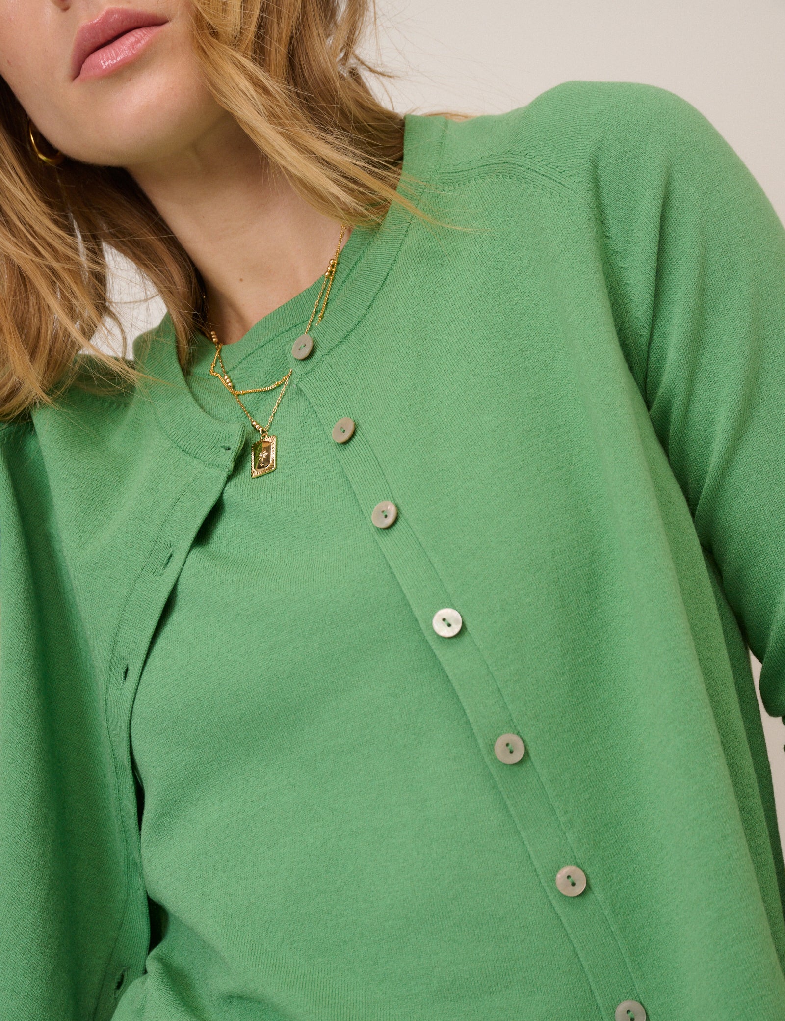 Green Crew Neck Cardigan - Image 3