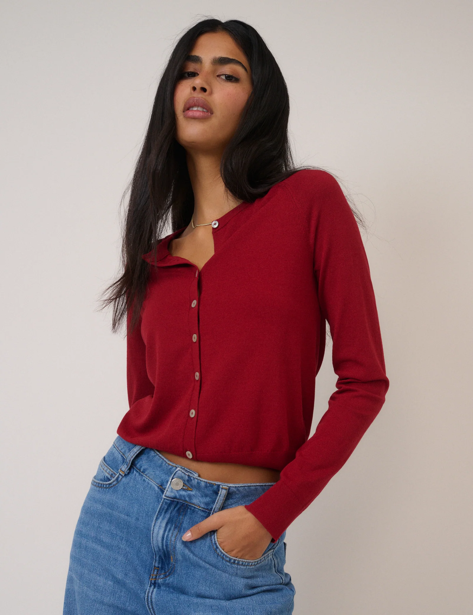 Red Crew Neck Cardigan - Image 2