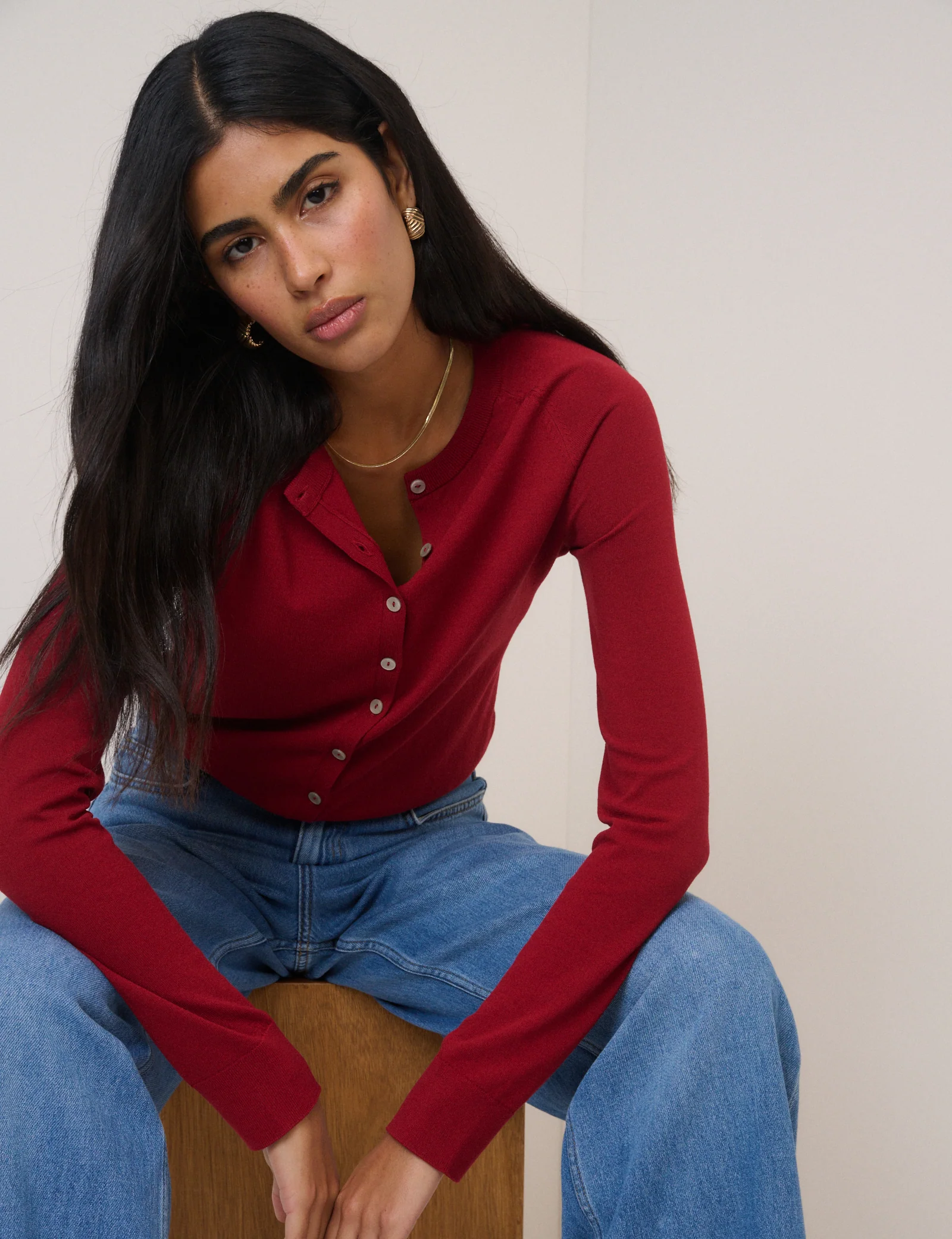 Red Crew Neck Cardigan - Image 3