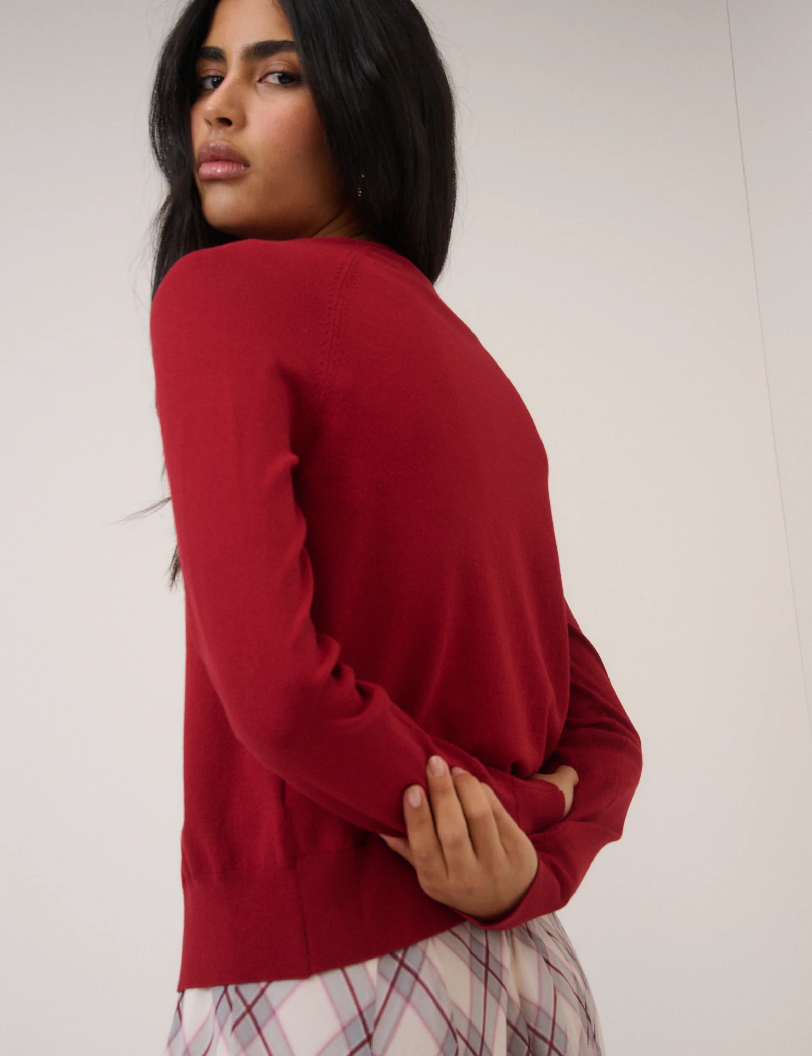 Red Crew Neck Cardigan - Image 6