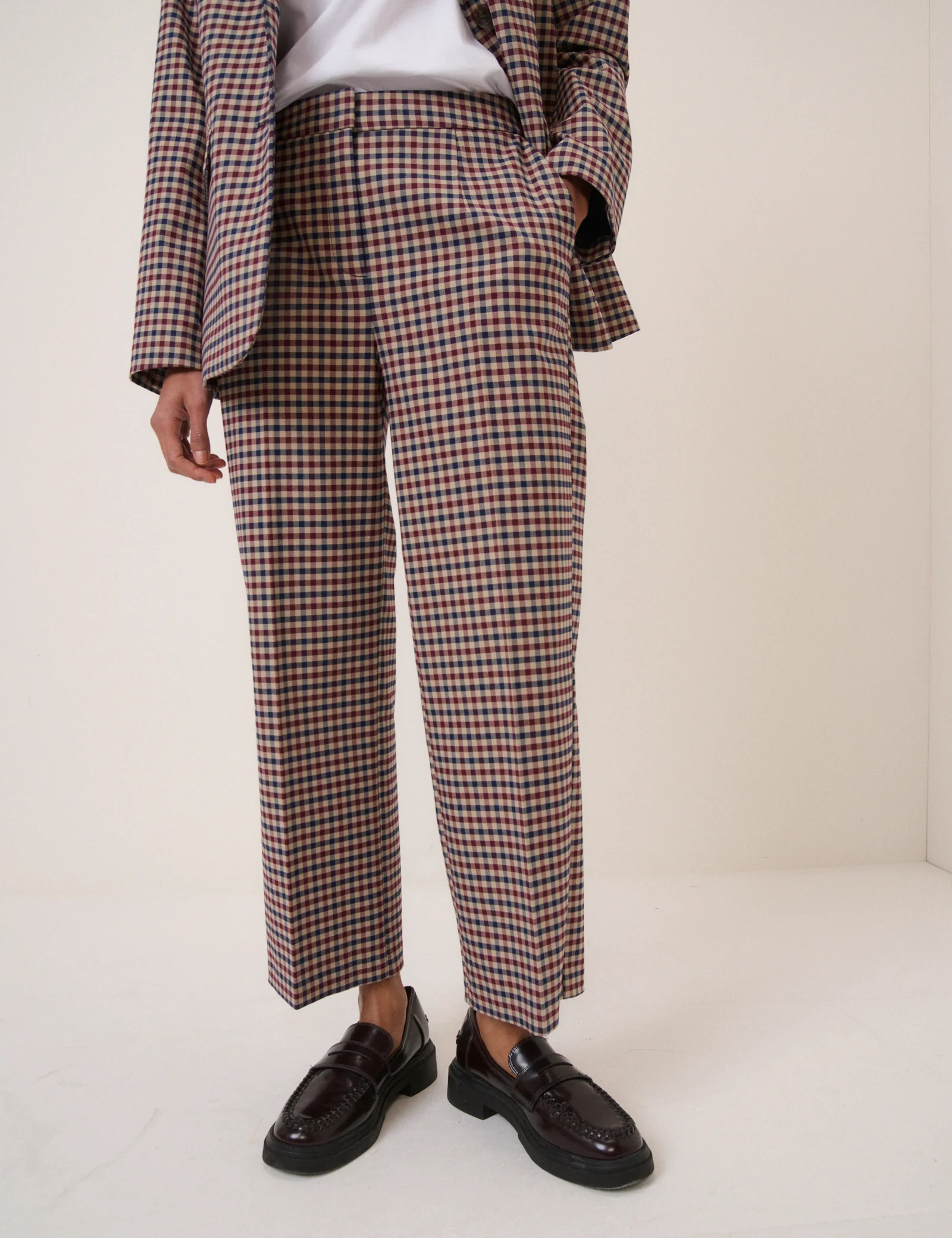 Red and Navy Gingham Tailored Trousers - Image 2