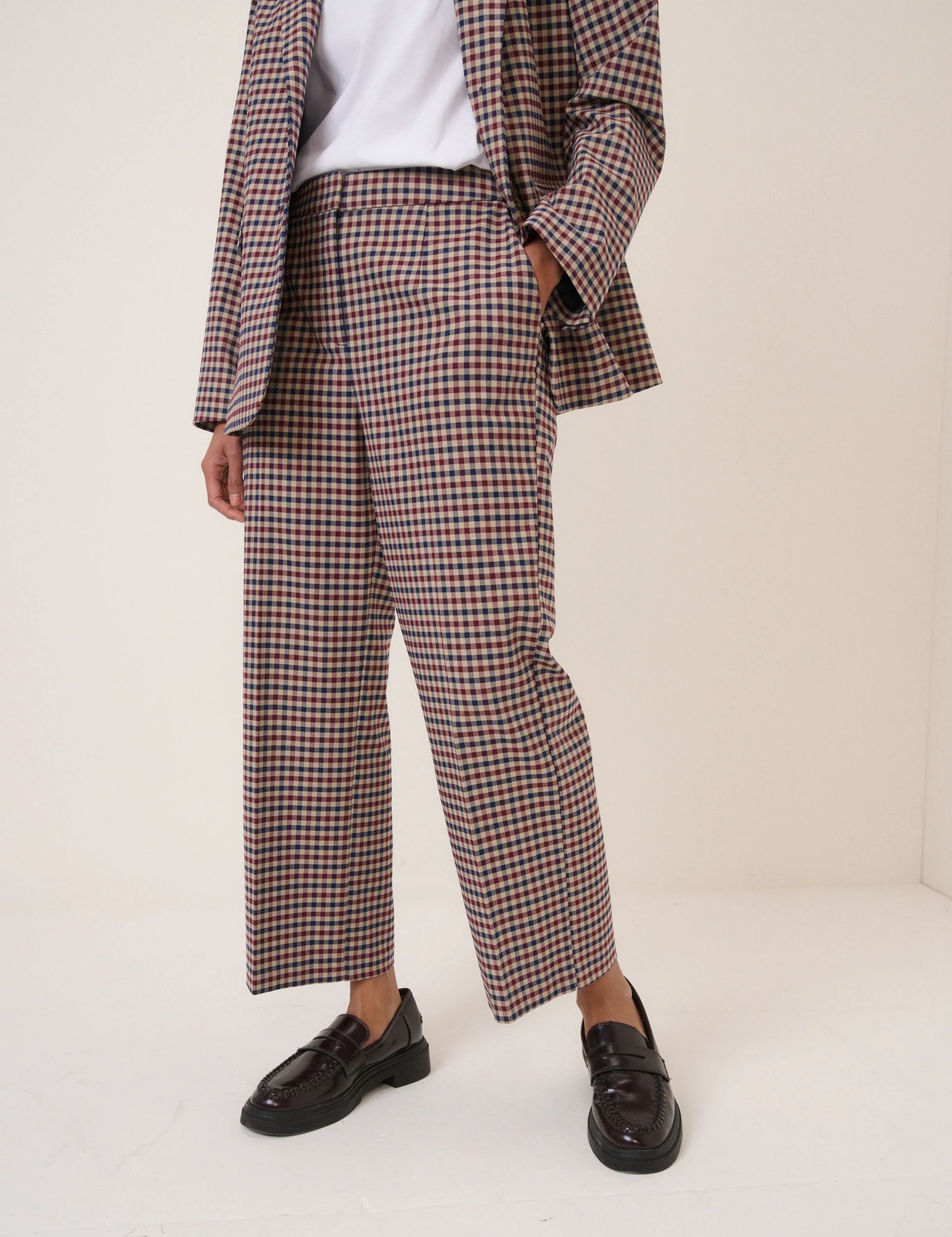 Red and Navy Gingham Tailored Trousers - Image 4