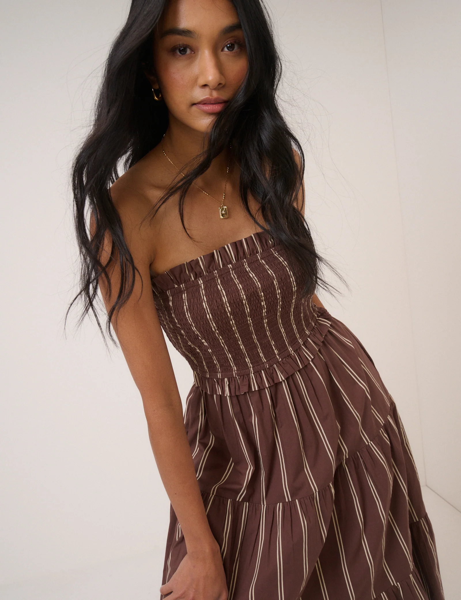 Brown Striped Eva Midi Bandeau Dress - Image 2