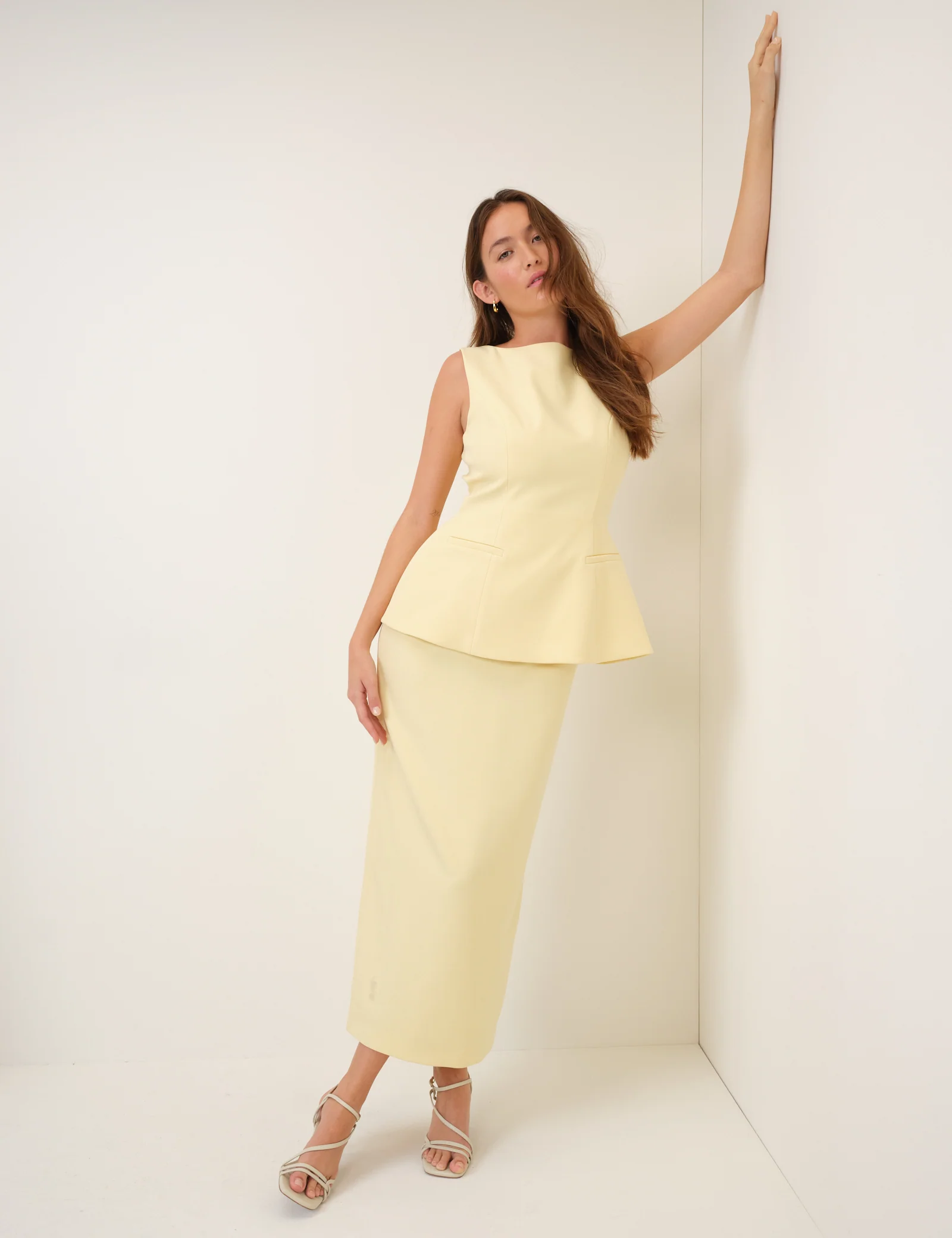 Butter Yellow Peplum Evah Midaxi Dress - Image 2