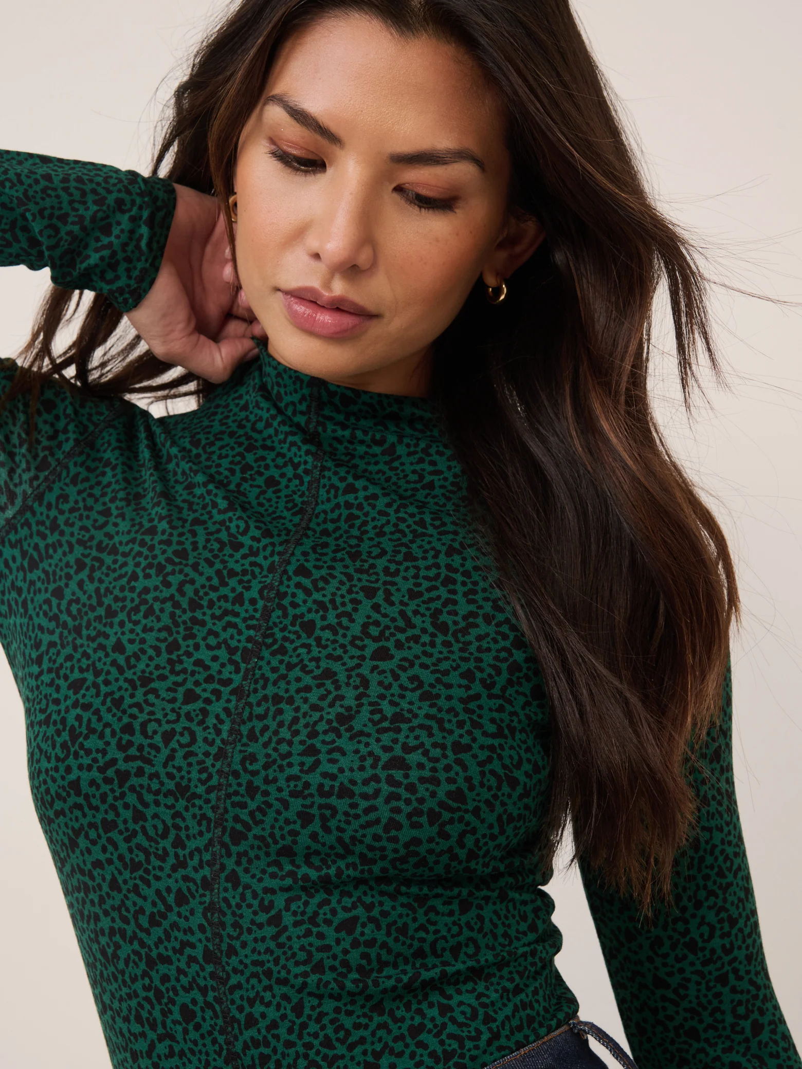 Green Leopard Print Long Sleeve Top - Image 4