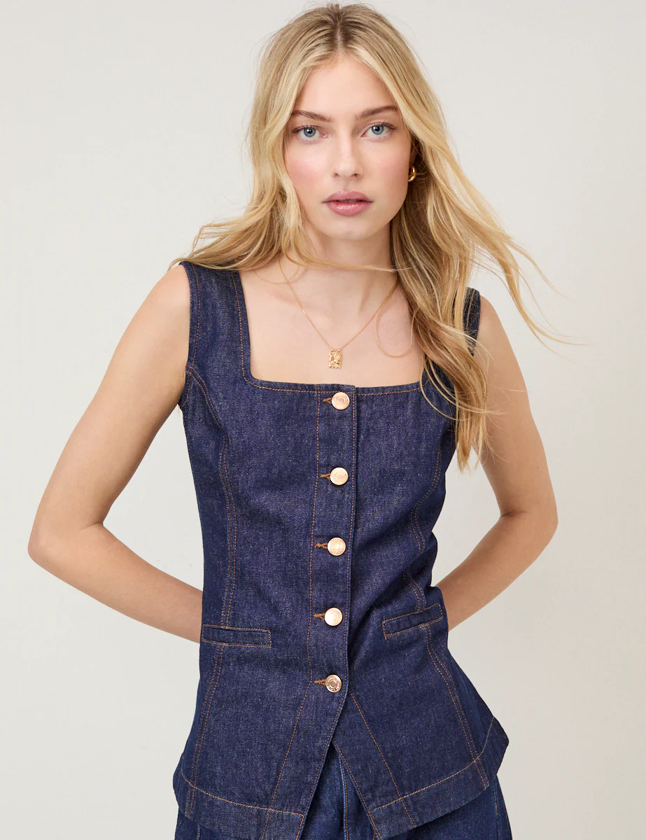 Dark Blue Denim Waistcoat