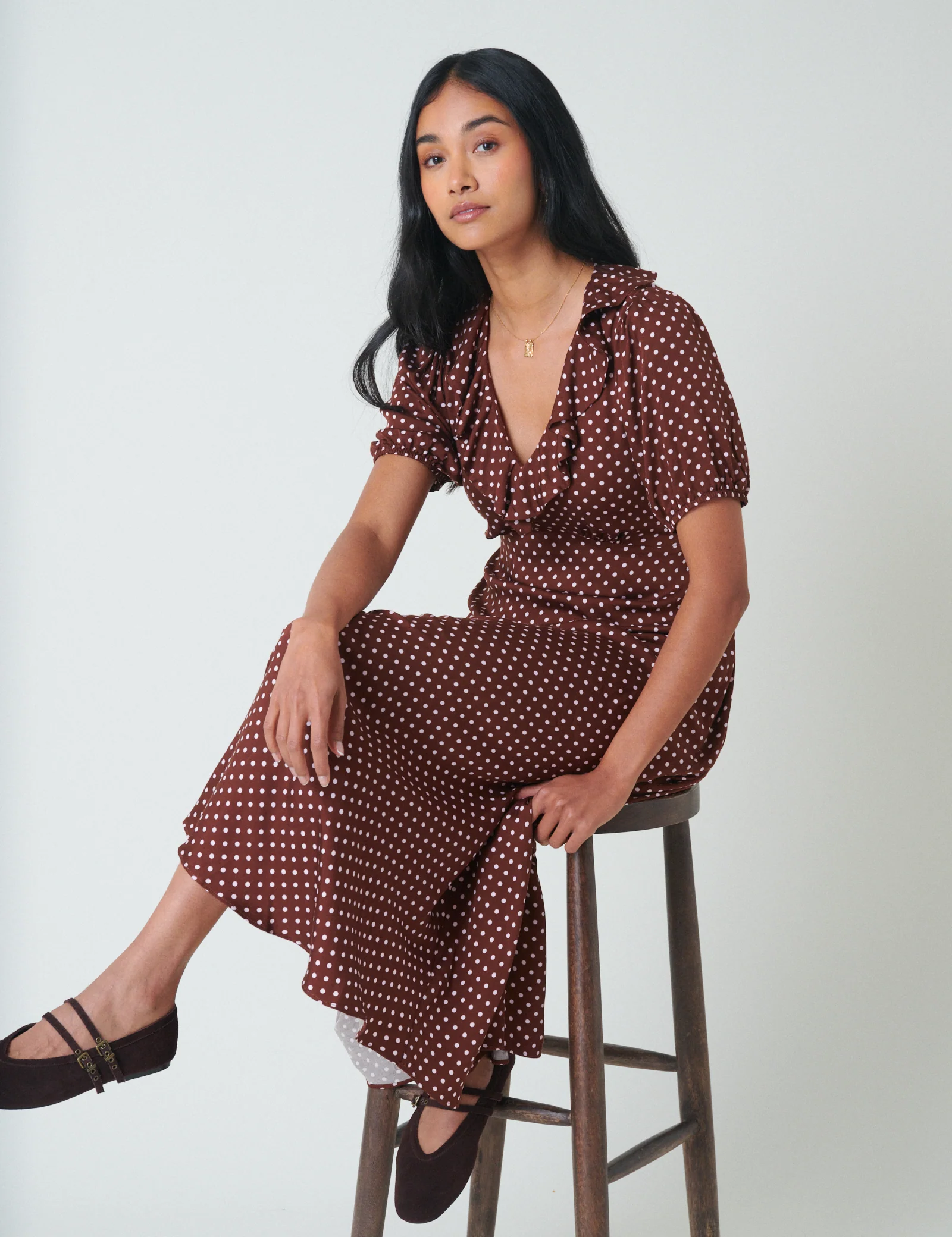Brown Polka Dot Fae Midi Dress - Image 3