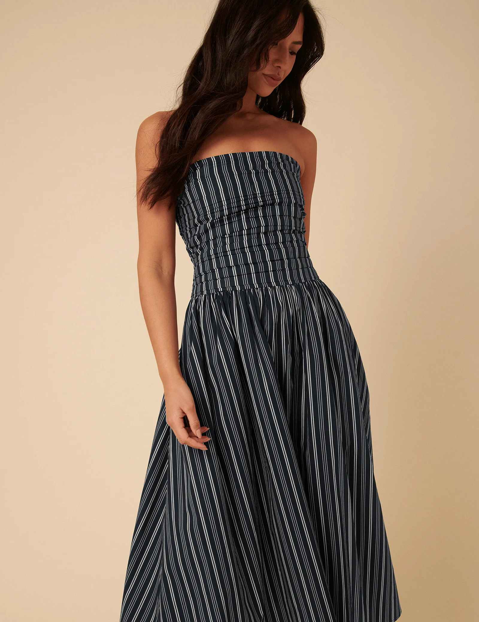 Navy Pinstripe Felicity Midi Dress - Image 3