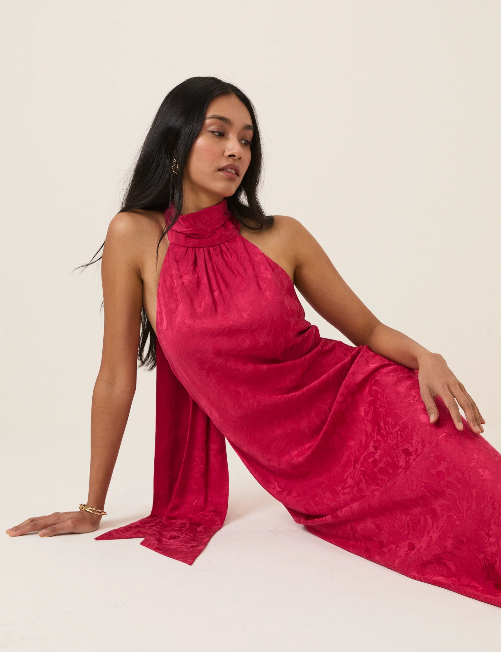 Pink Floral Jacquard Fifi Midi Dress - Image 4
