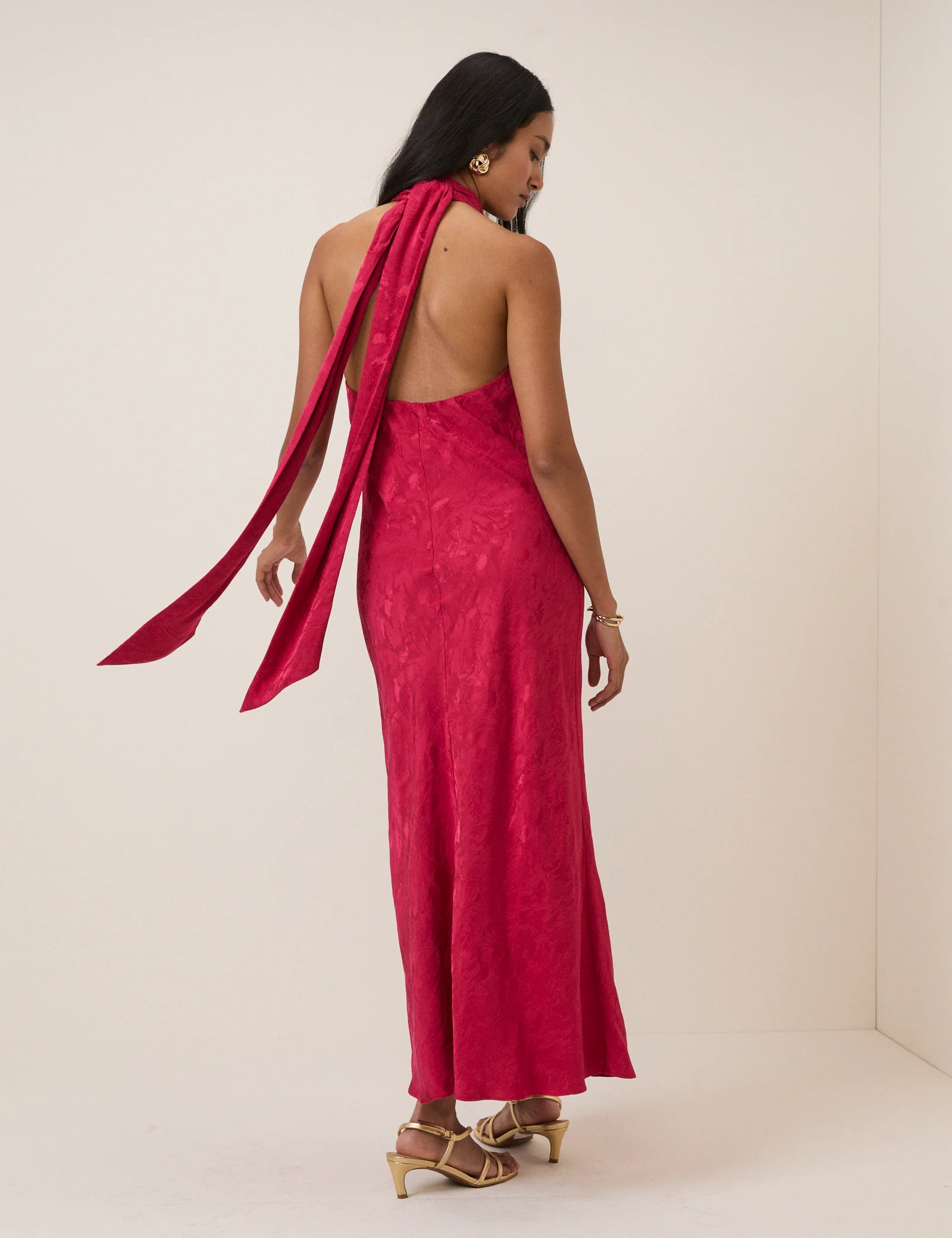 Pink Floral Jacquard Fifi Midi Dress - Image 5