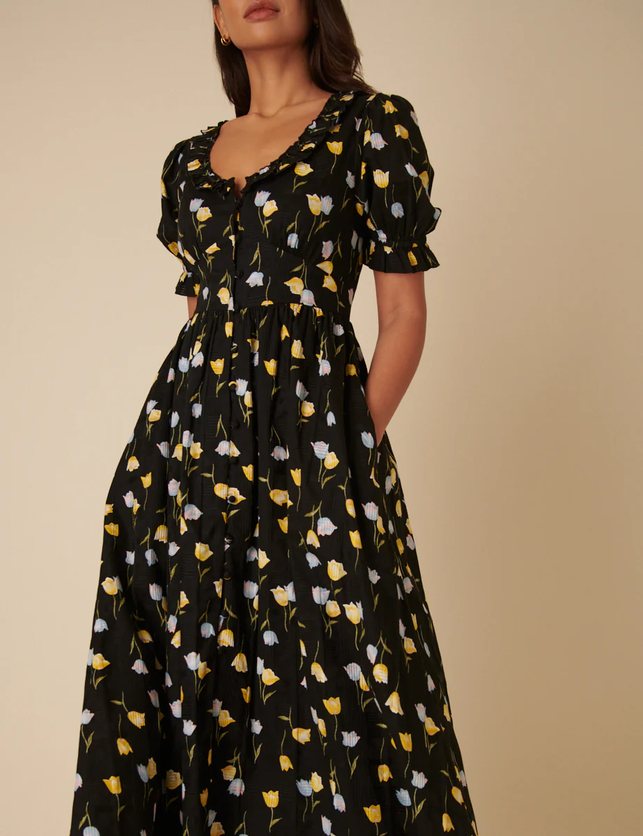 Black Floral Flossie Midi Dress - Image 3