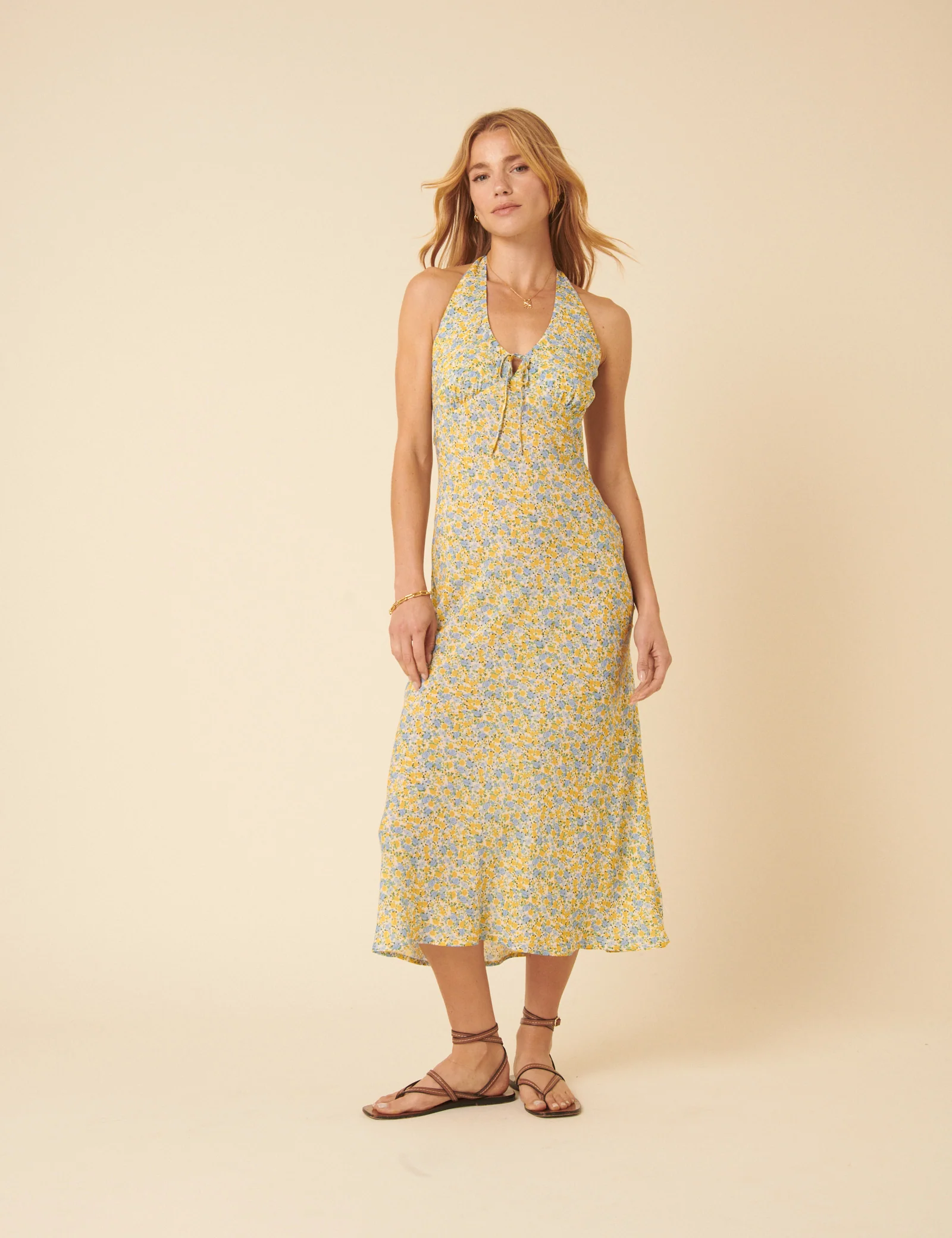 Floral Halter Neck Lyne Midi Dress