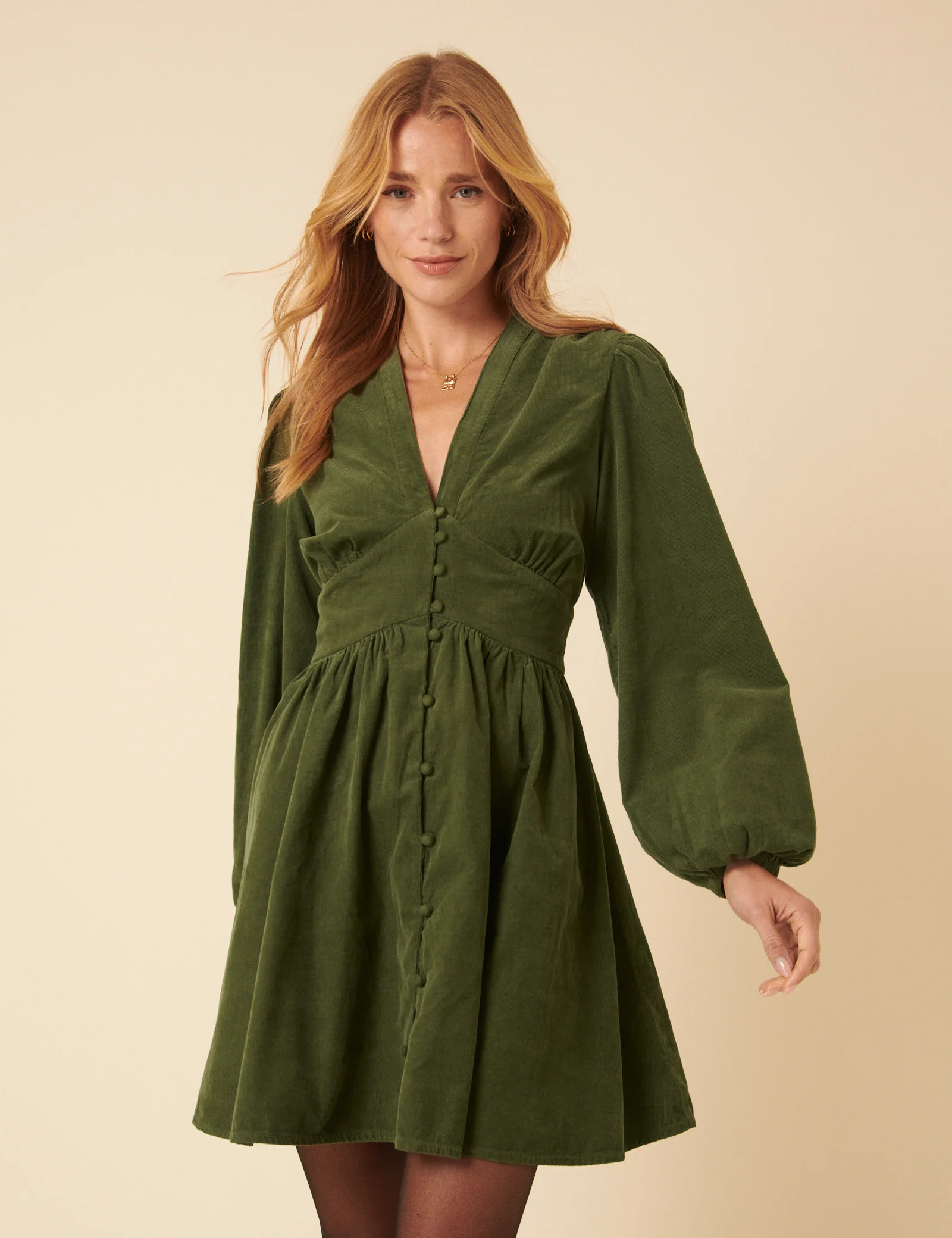 Olive Green Cord Starlight Mini Dress