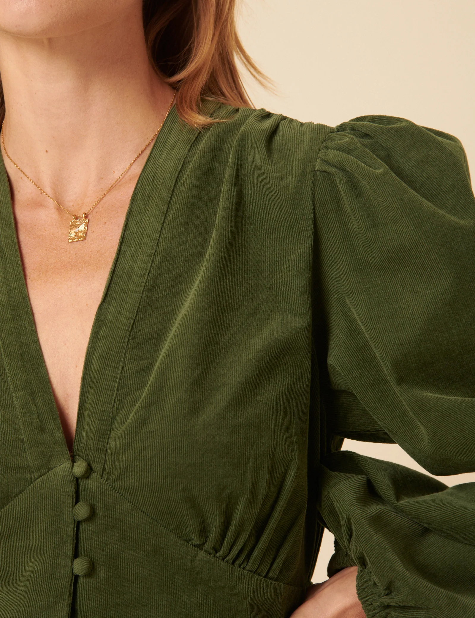 Olive Green Cord Starlight Mini Dress - Image 4