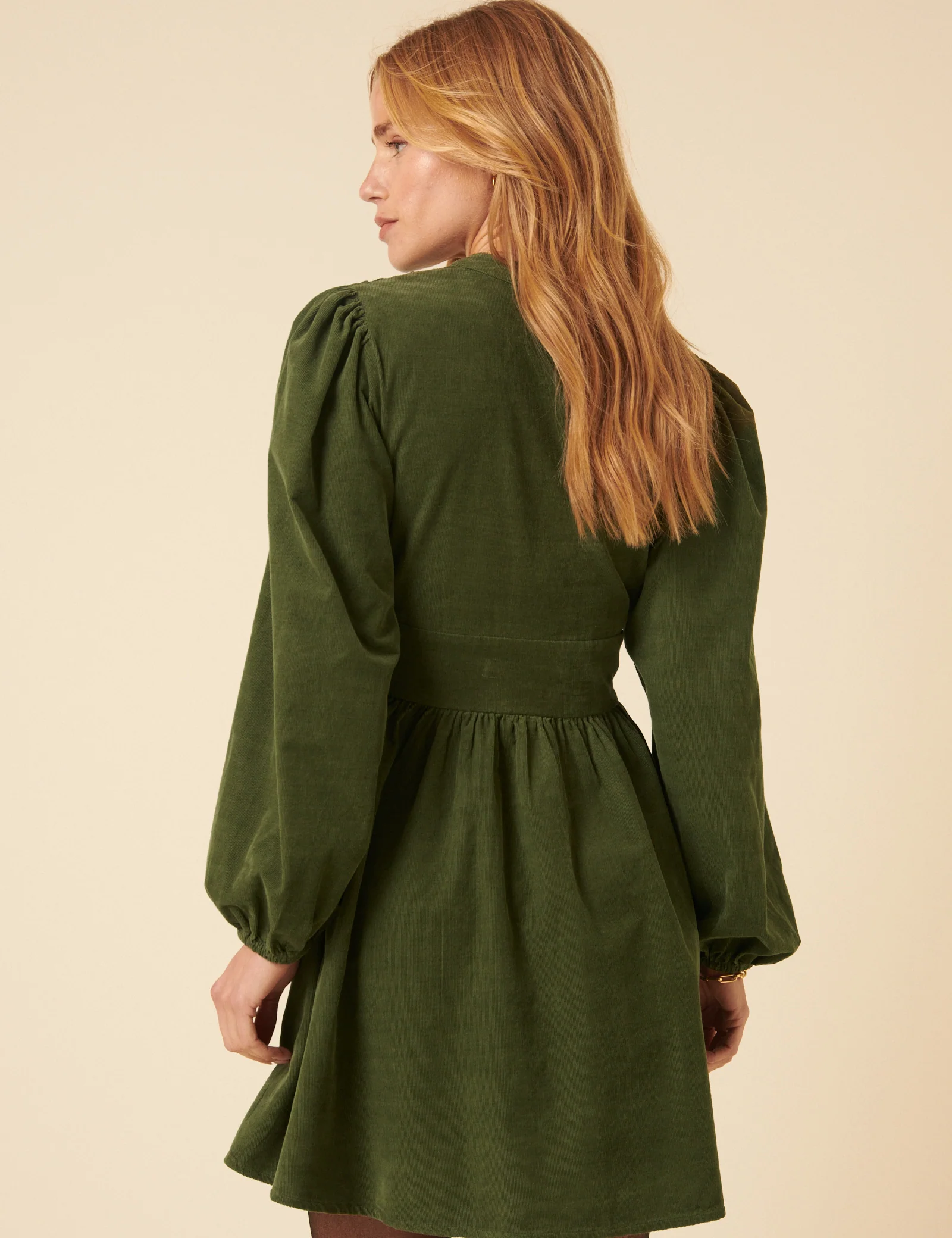 Olive Green Cord Starlight Mini Dress - Image 5