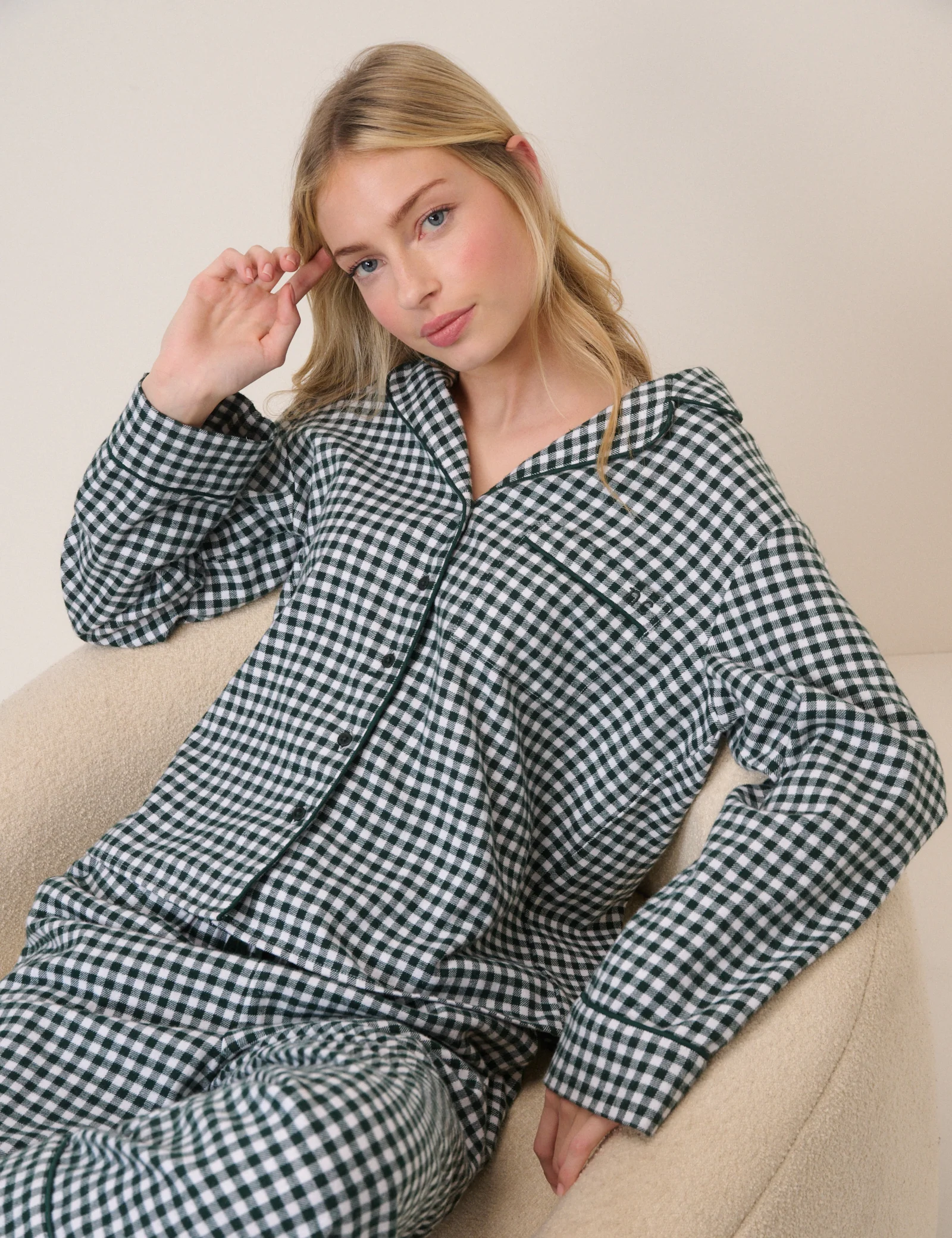 Forest Green Check Pyjama Top - Image 2