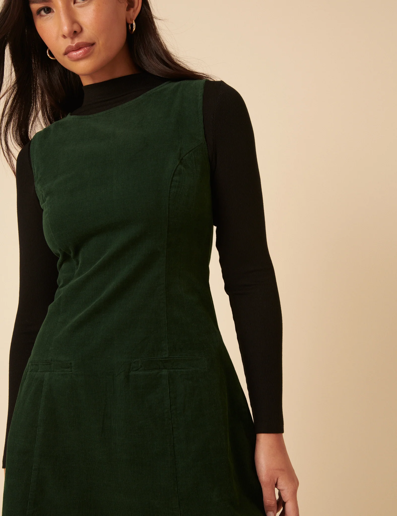 Forest Green Cord Boston Pinafore Mini Dress - Image 2