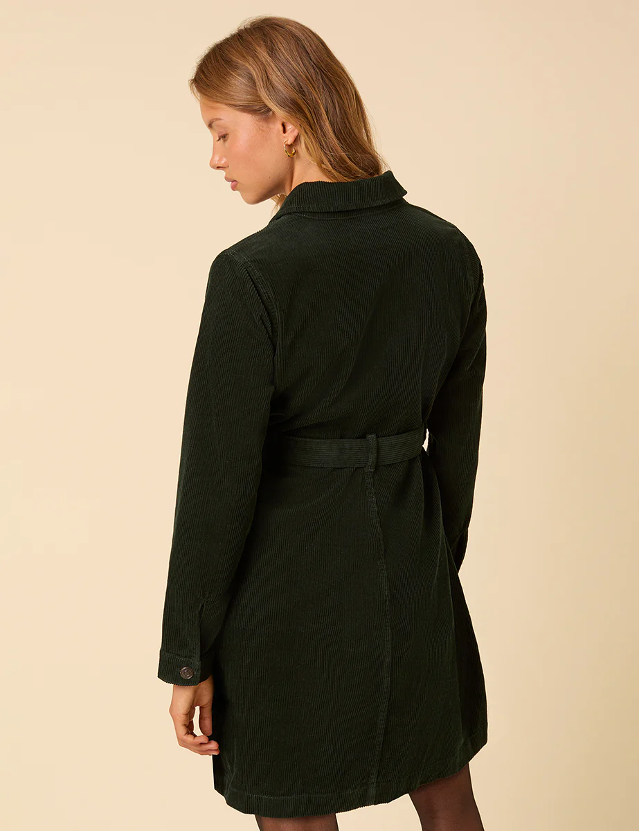 Forest Green Cord Long Sleeve Finchley Mini Dress - Image 5