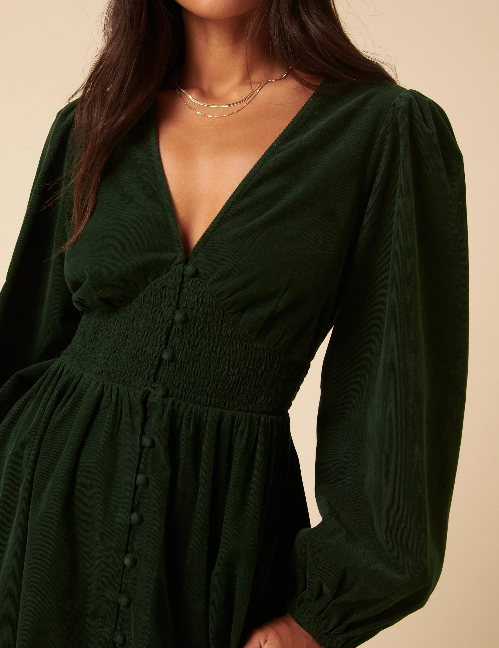 Forest Green Cord Long Sleeve Riley Midi Dress - Image 4