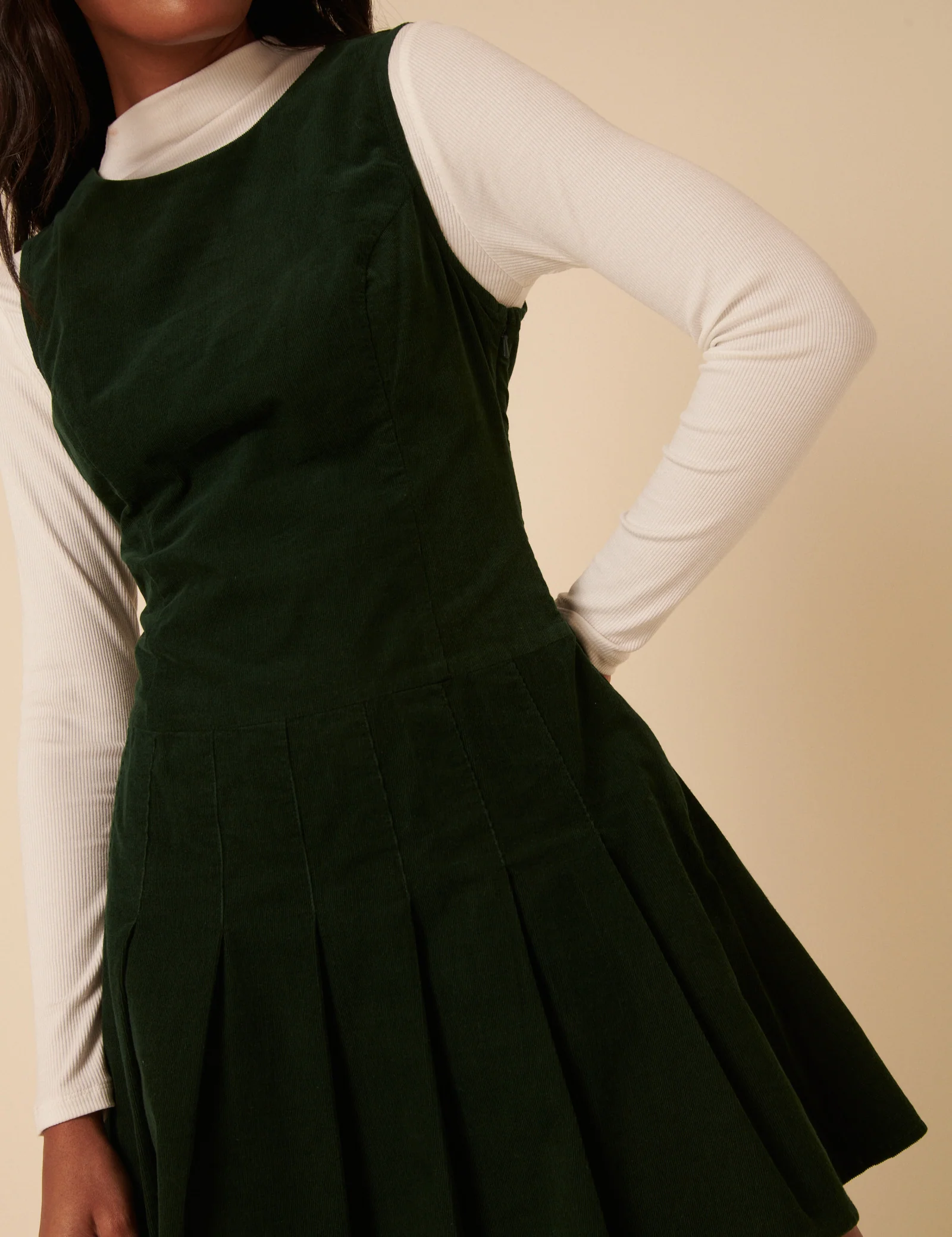 Forest Green Cord Merida Pinafore Mini Dress - Image 3
