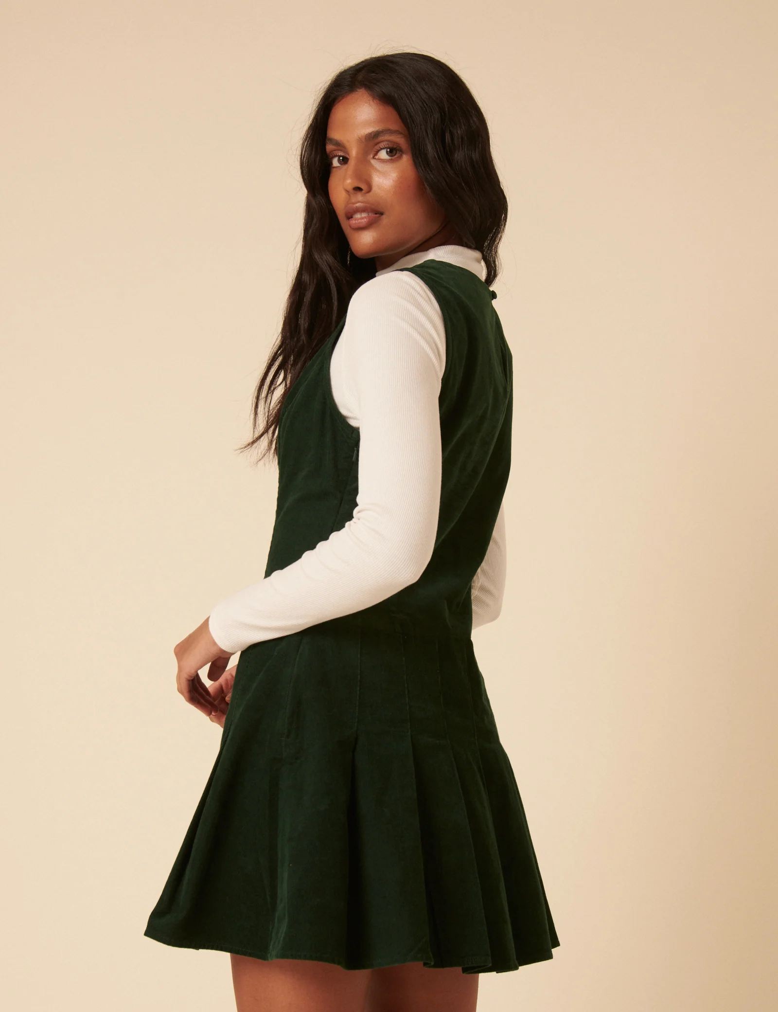 Forest Green Cord Merida Pinafore Mini Dress - Image 5