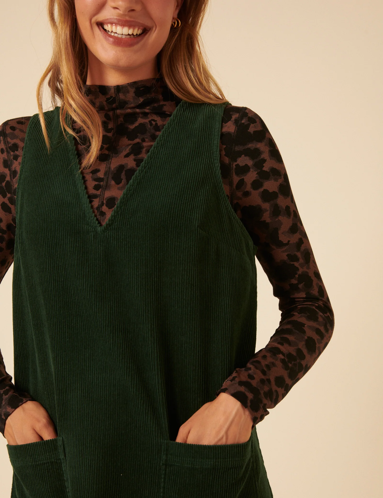 Forest Green Piper Pinafore Mini Dress - Image 2