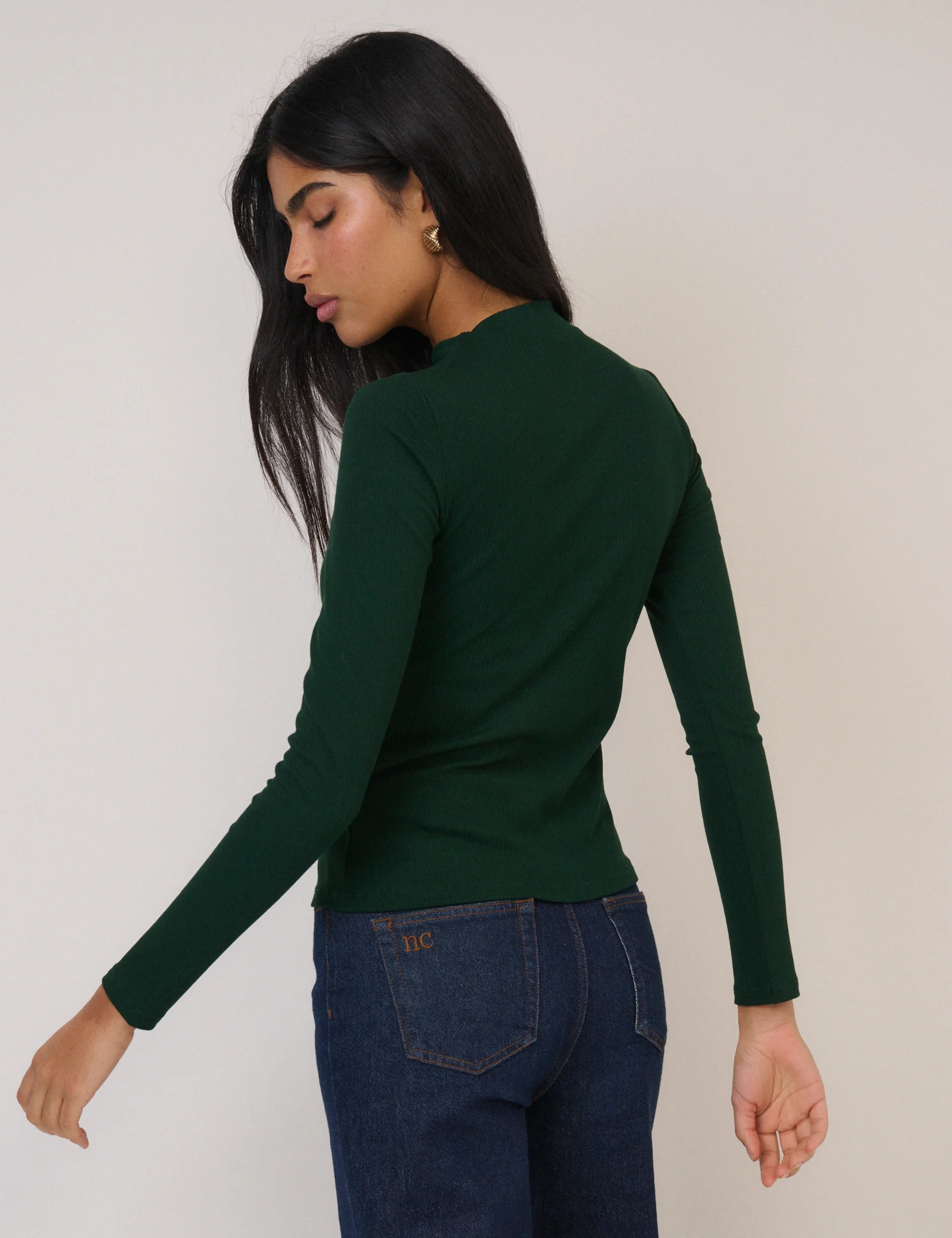Forest Green Ribbed High Neck Long Sleeve Top - Image 5