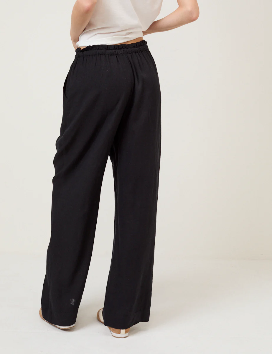 Black Linen-Blend Straight Leg Trousers - Image 4