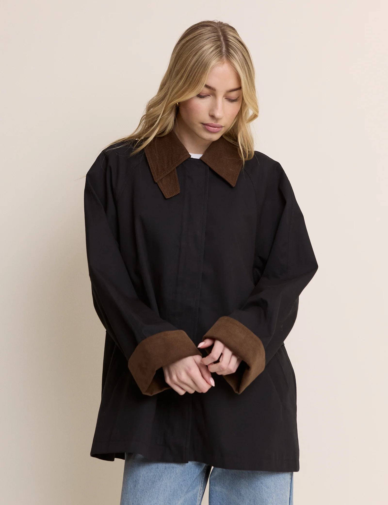 Dark Navy Cord Detail Barn Jacket - Image 3