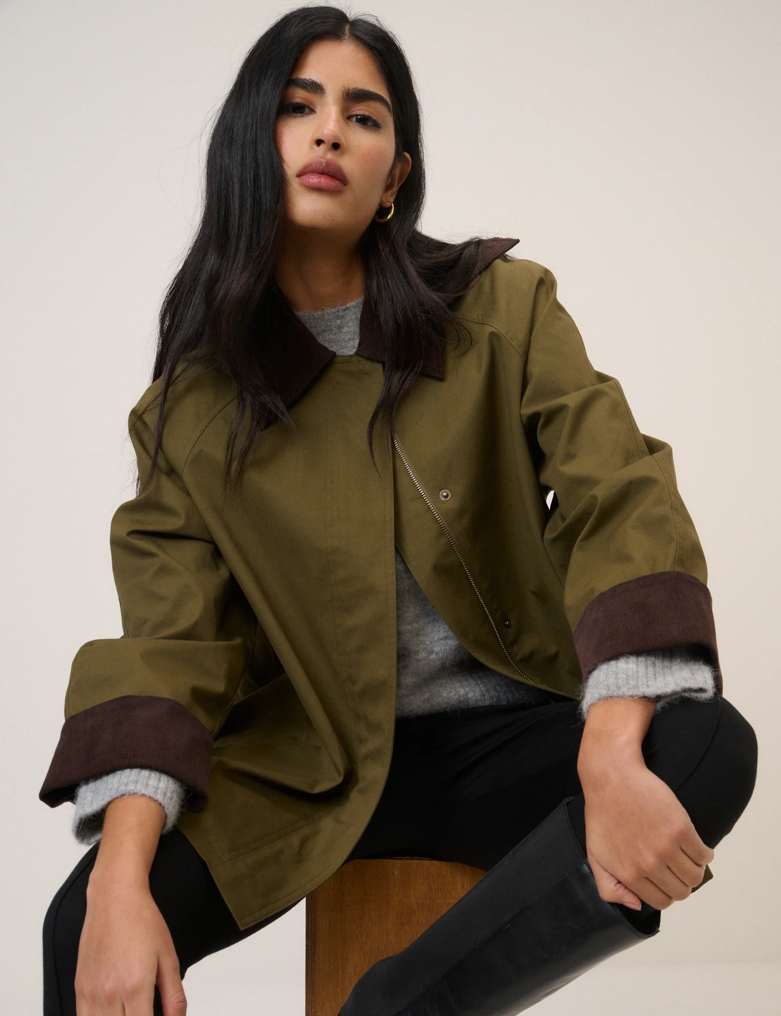 Khaki Cord Detail Barn Jacket