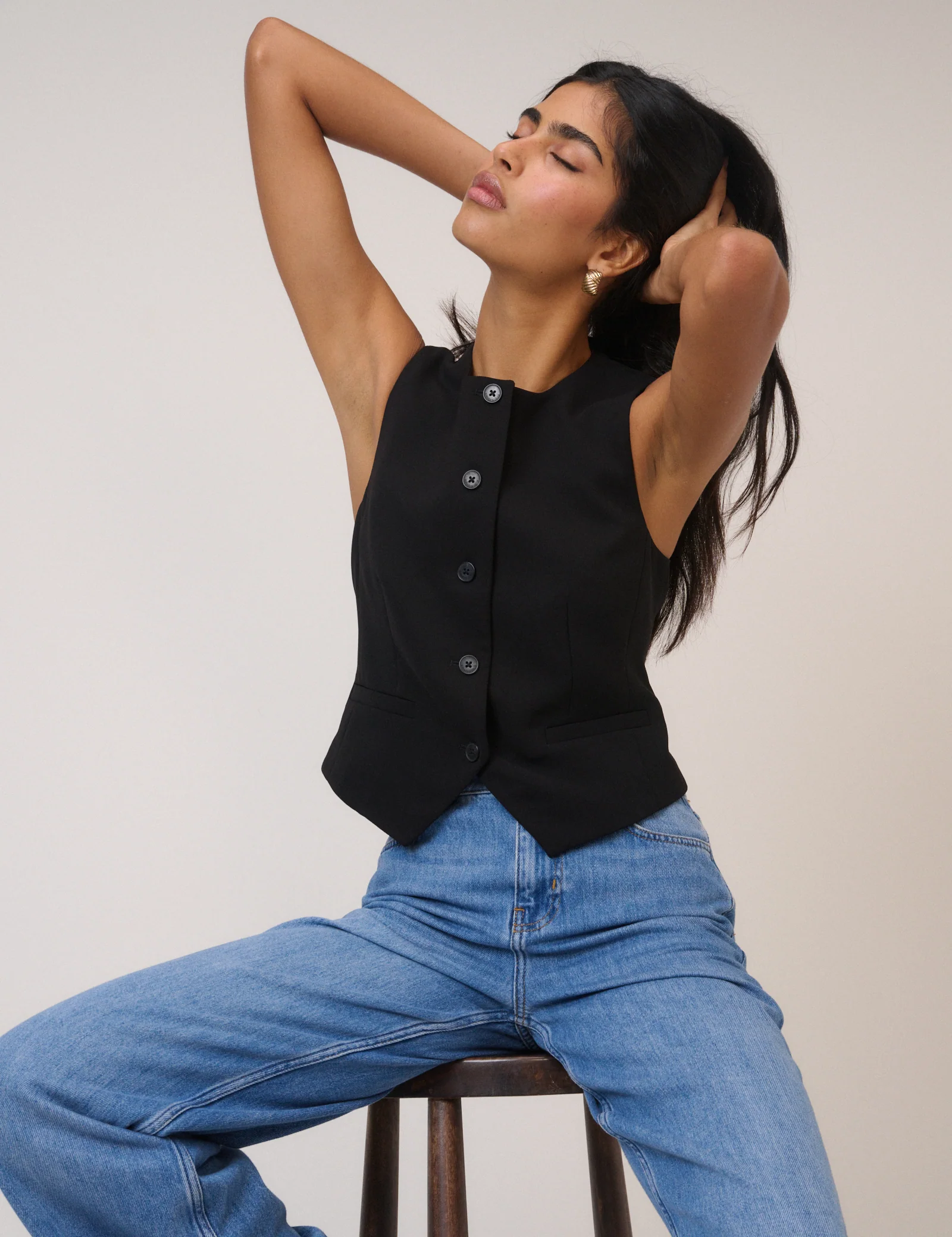 Black Crew Neck Waistcoat - Image 2
